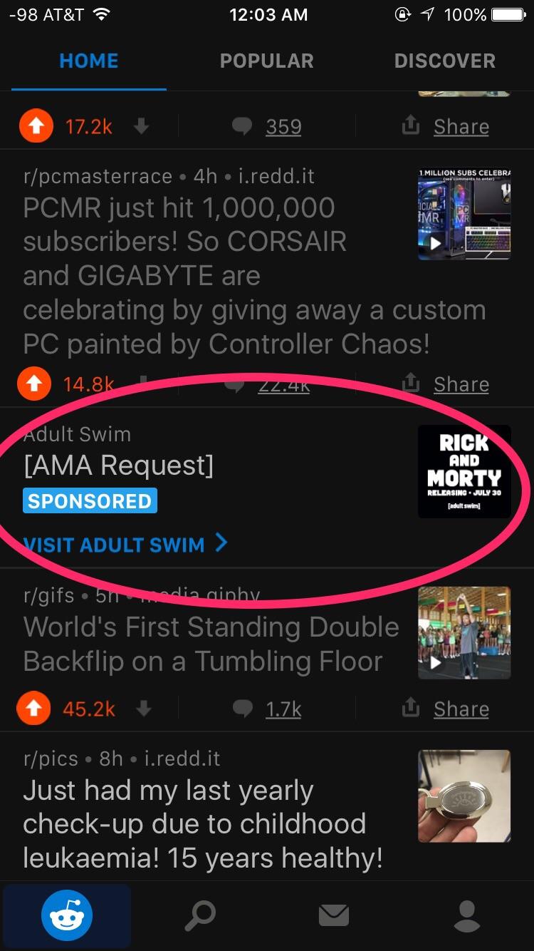 Reddit Mobile(iOS) showing misleading ad. This isn't an AMA request or