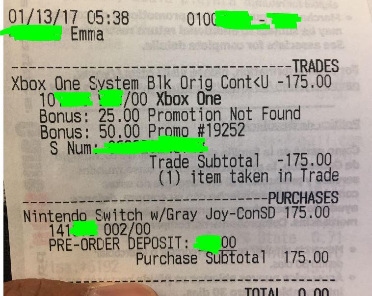 Got 175 trade in for my Xbox One! Hello Nintendo Switch! r