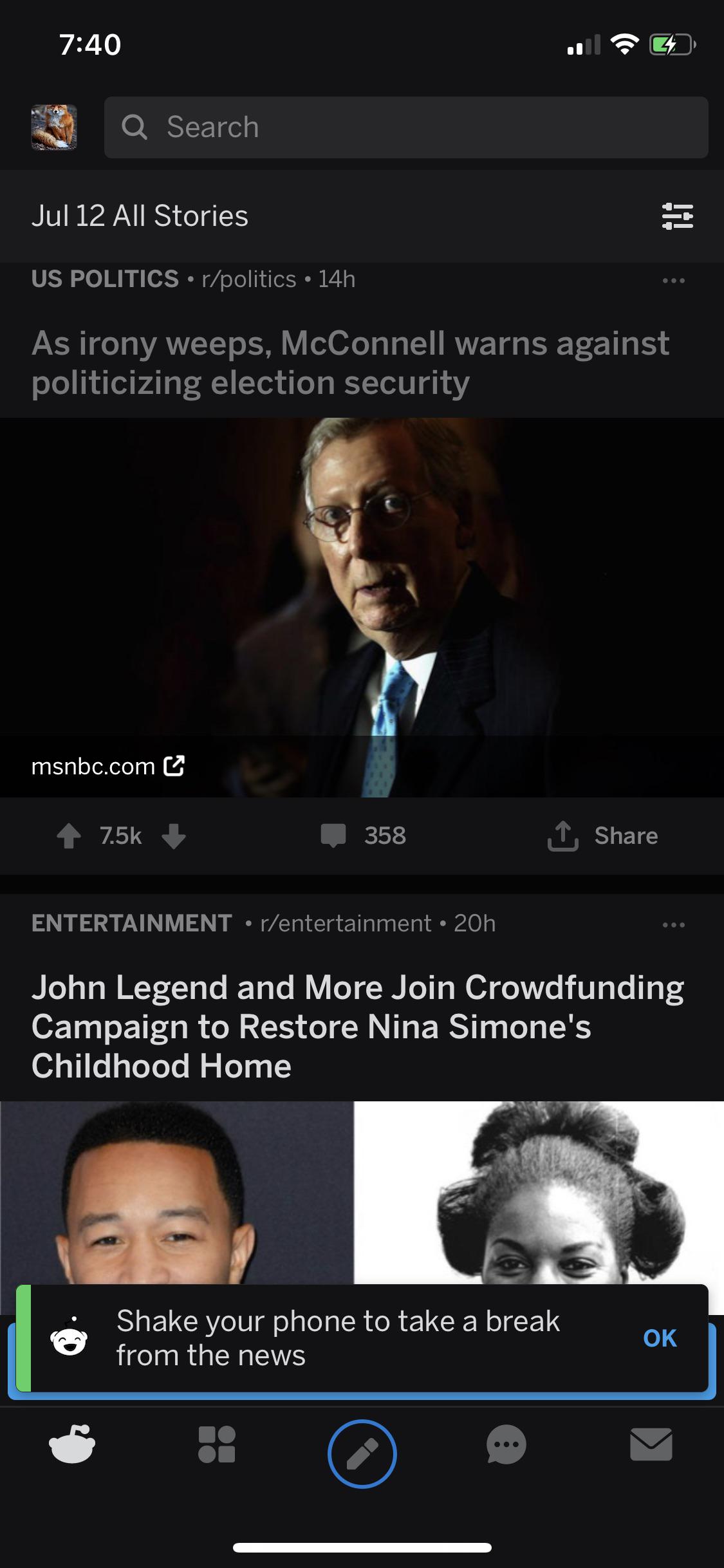 What the hell Reddit? Shake your phone to take a break from the news