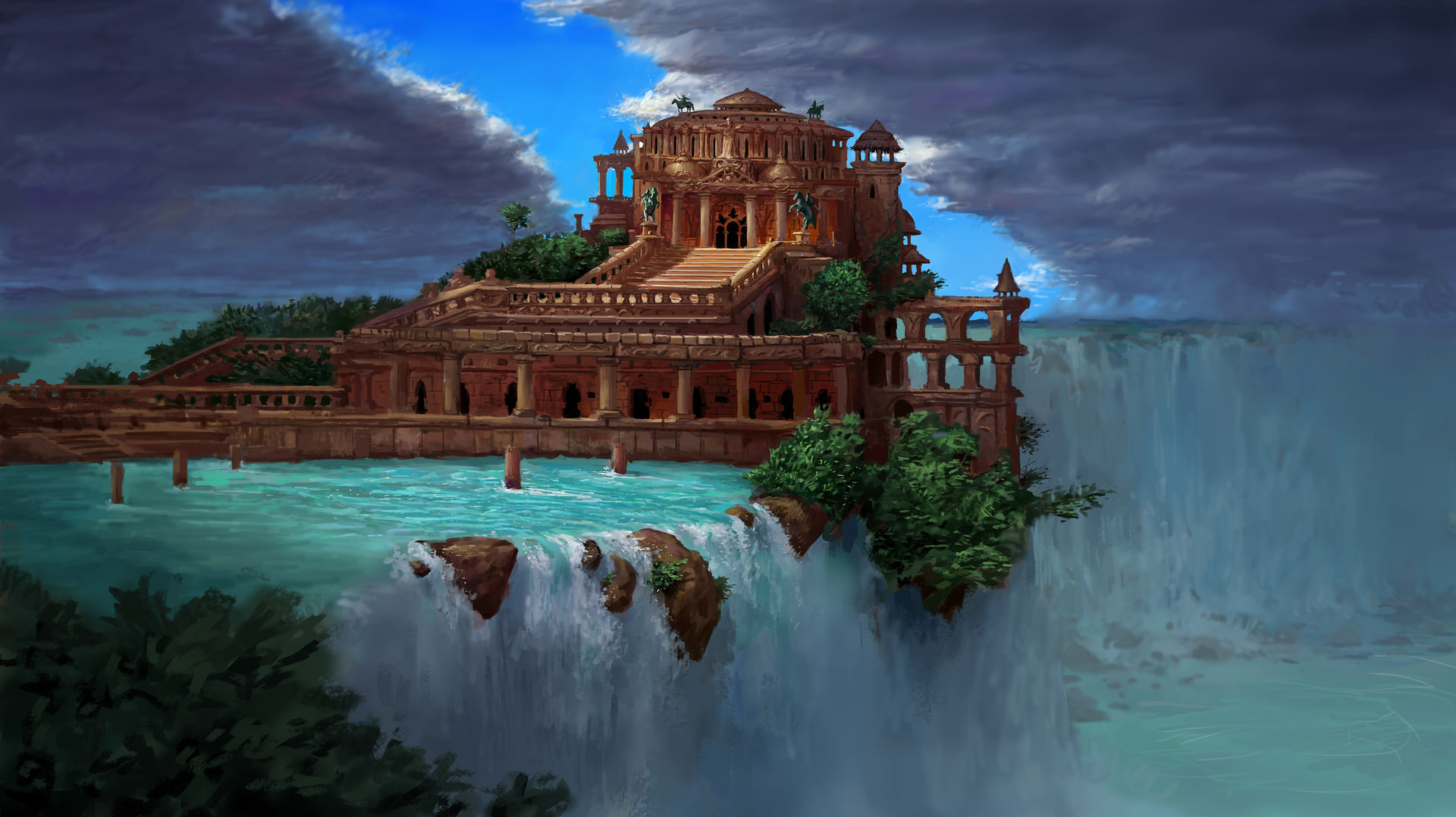 Waterfall Temple 1920 × 1078 r/wallpapers
