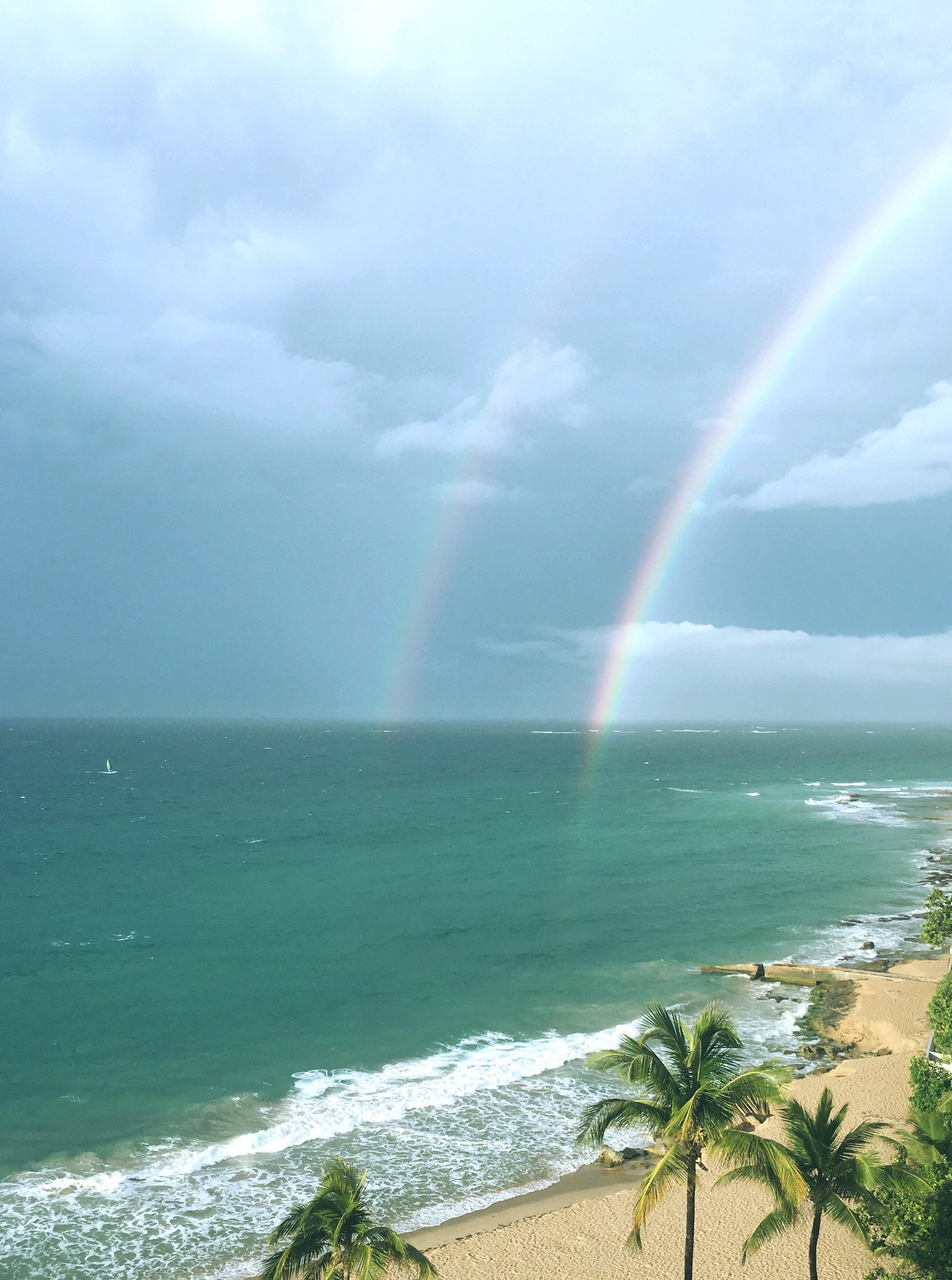 Double Rainbow on the beach of San Juan, Puerto Rico [OC] [1920x1080