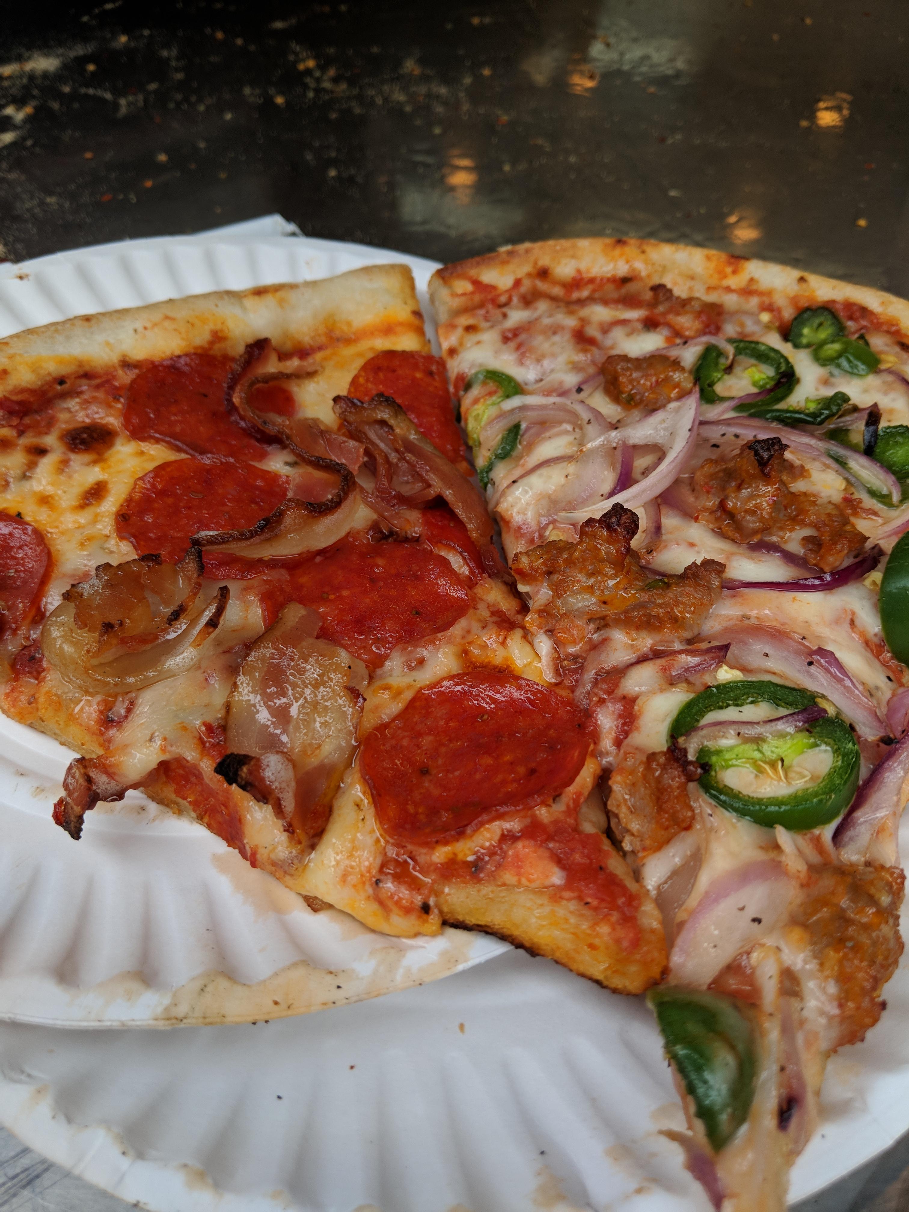 Pepperoni/Bacon and Jalapeno/Onion/Sausage. r/Pizza