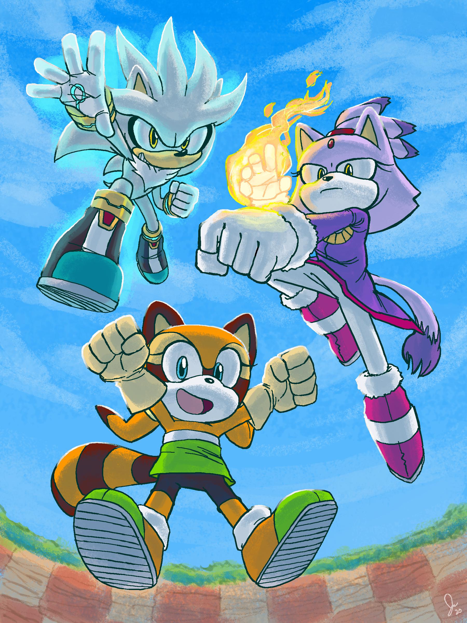 [OC] I drew Marine/Blaze/Silver as a team in a hypothetical Sonic