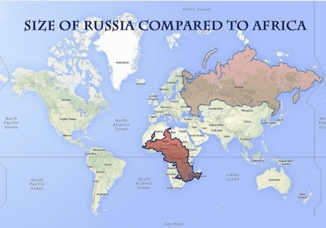 Size of Russia compared to Africa r/MapPorn