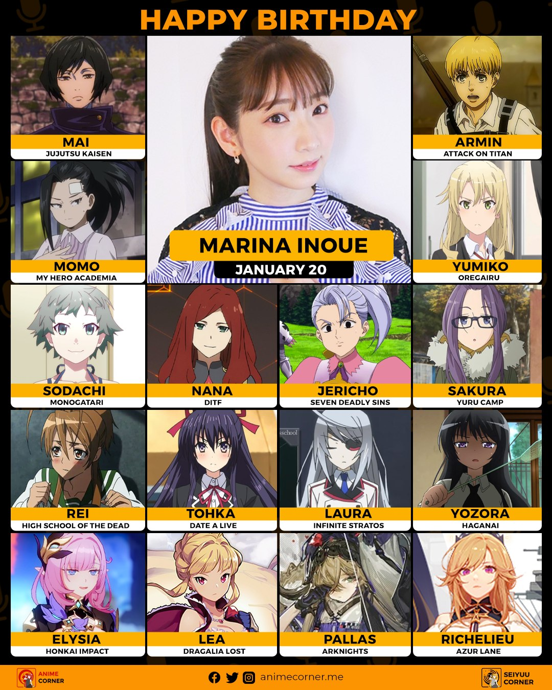 Happy birthday to Marina Inoue who voices as Armin! r/ShingekiNoKyojin