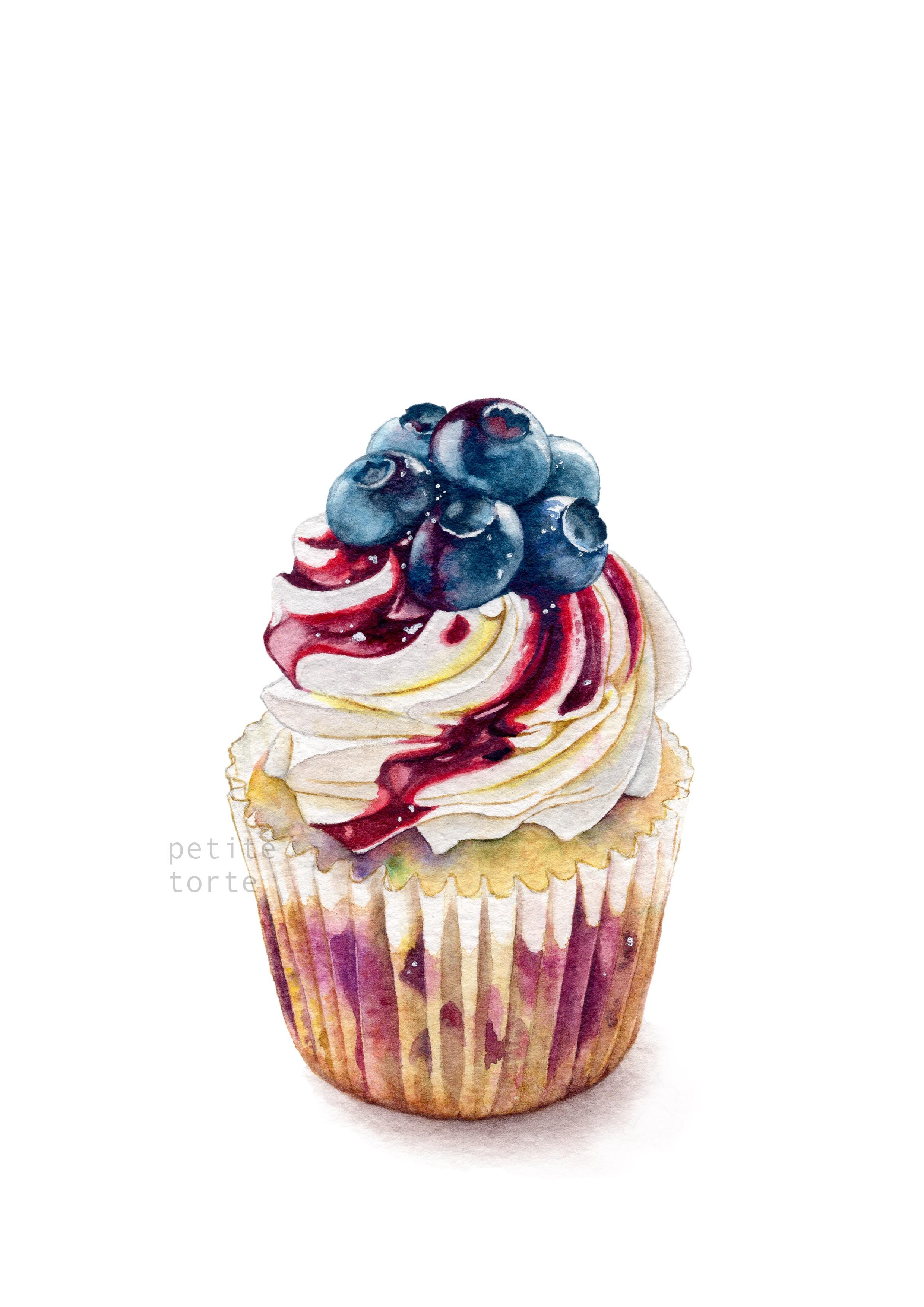 My blueberry cupcake in watercolor pencils, scanned r/painting
