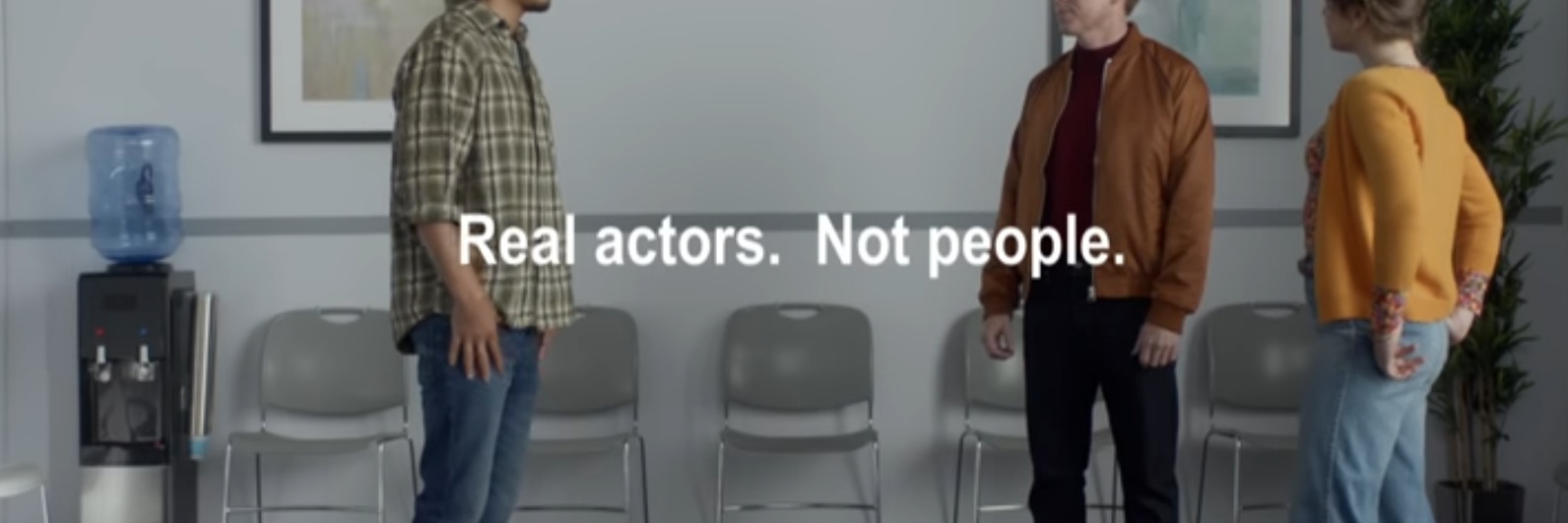 The Progressive commercial says "Real actors. Not people" instead of