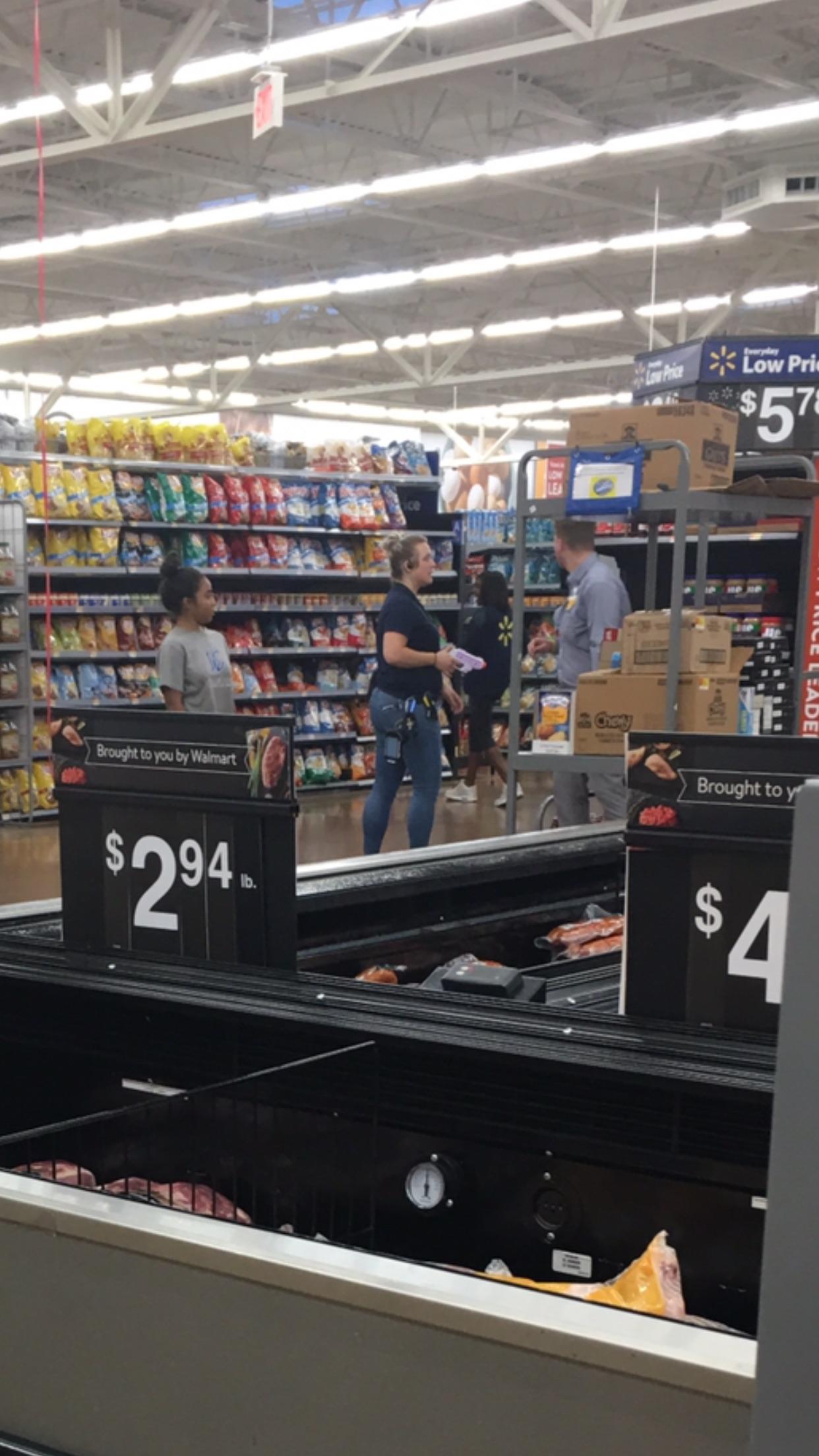 A little Walmart water “war”. Started by the blonde girl, some