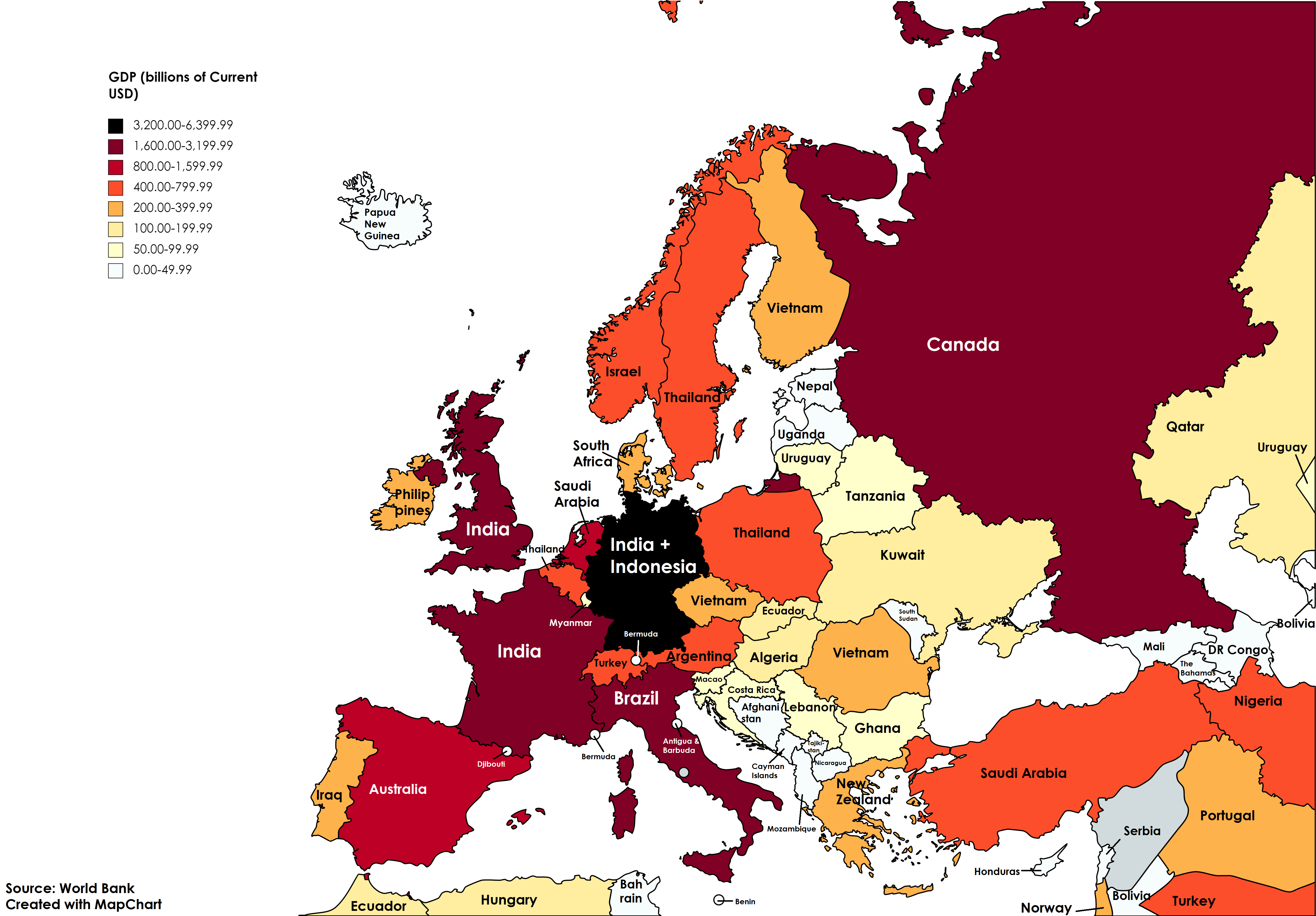 Comparing the GDP of European countries each country is "switched