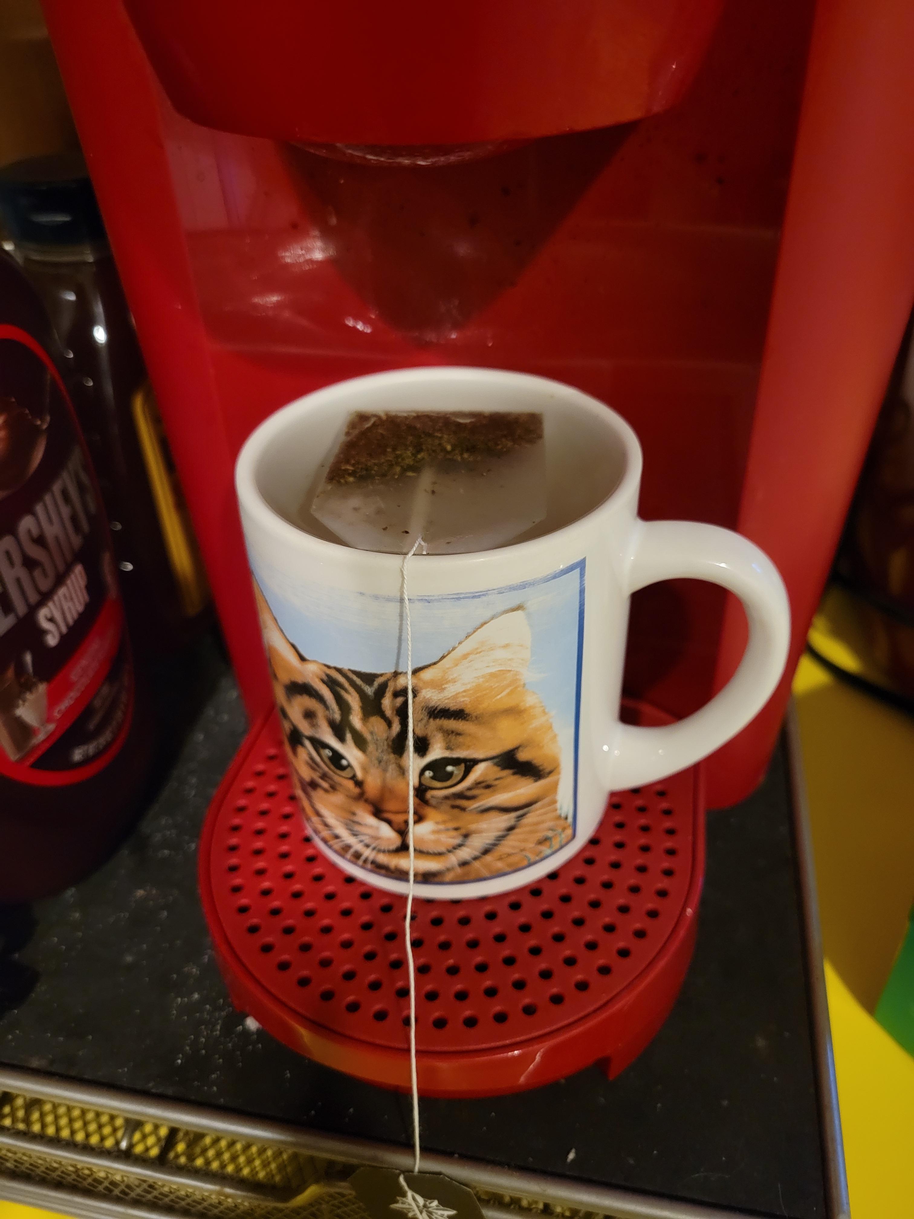 filled my mug with hot water for tea.. used a mini keurig, hit largest