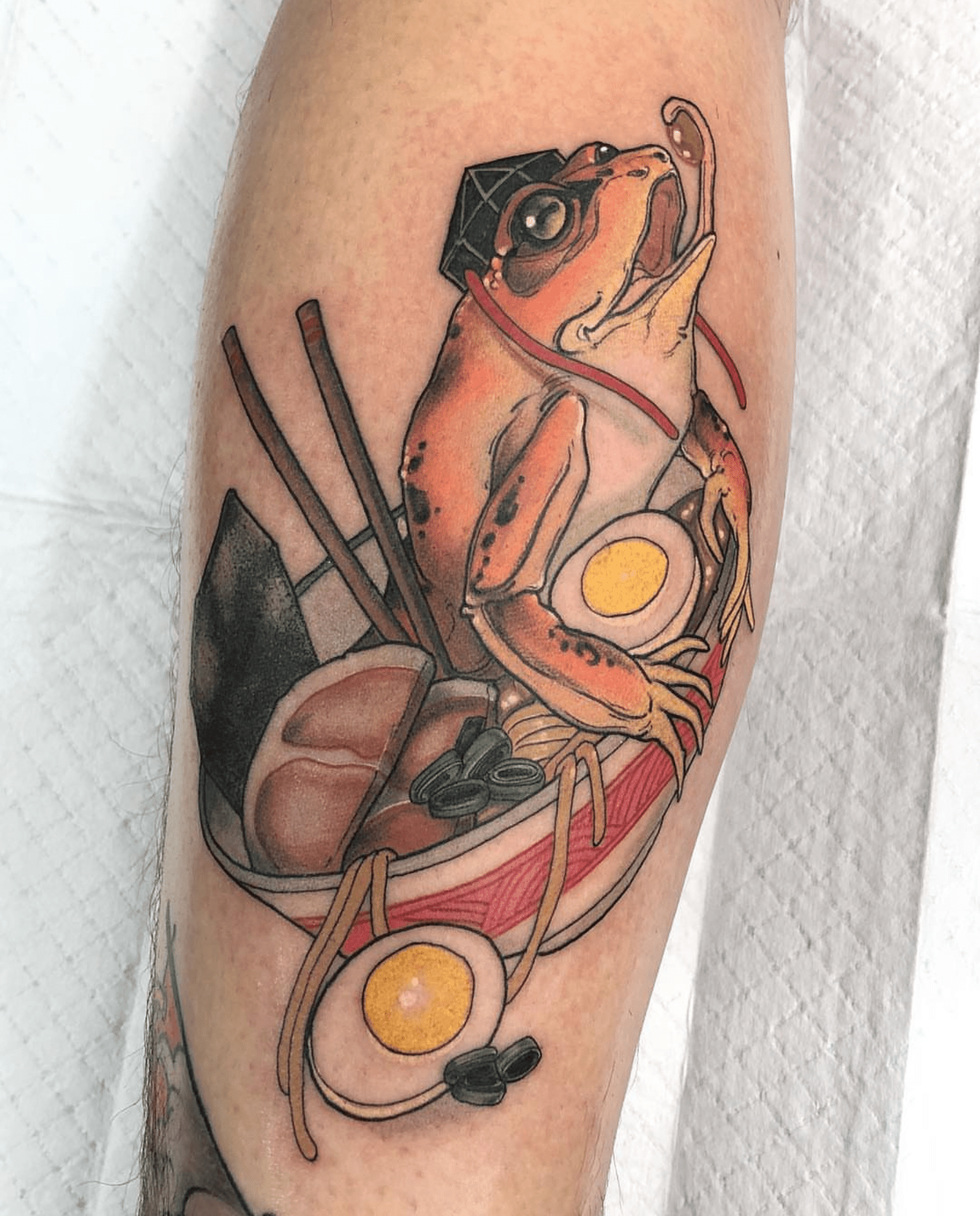 Frog in Ramen Bowl. Done by David Le Goon at Seven Tails Tattoo