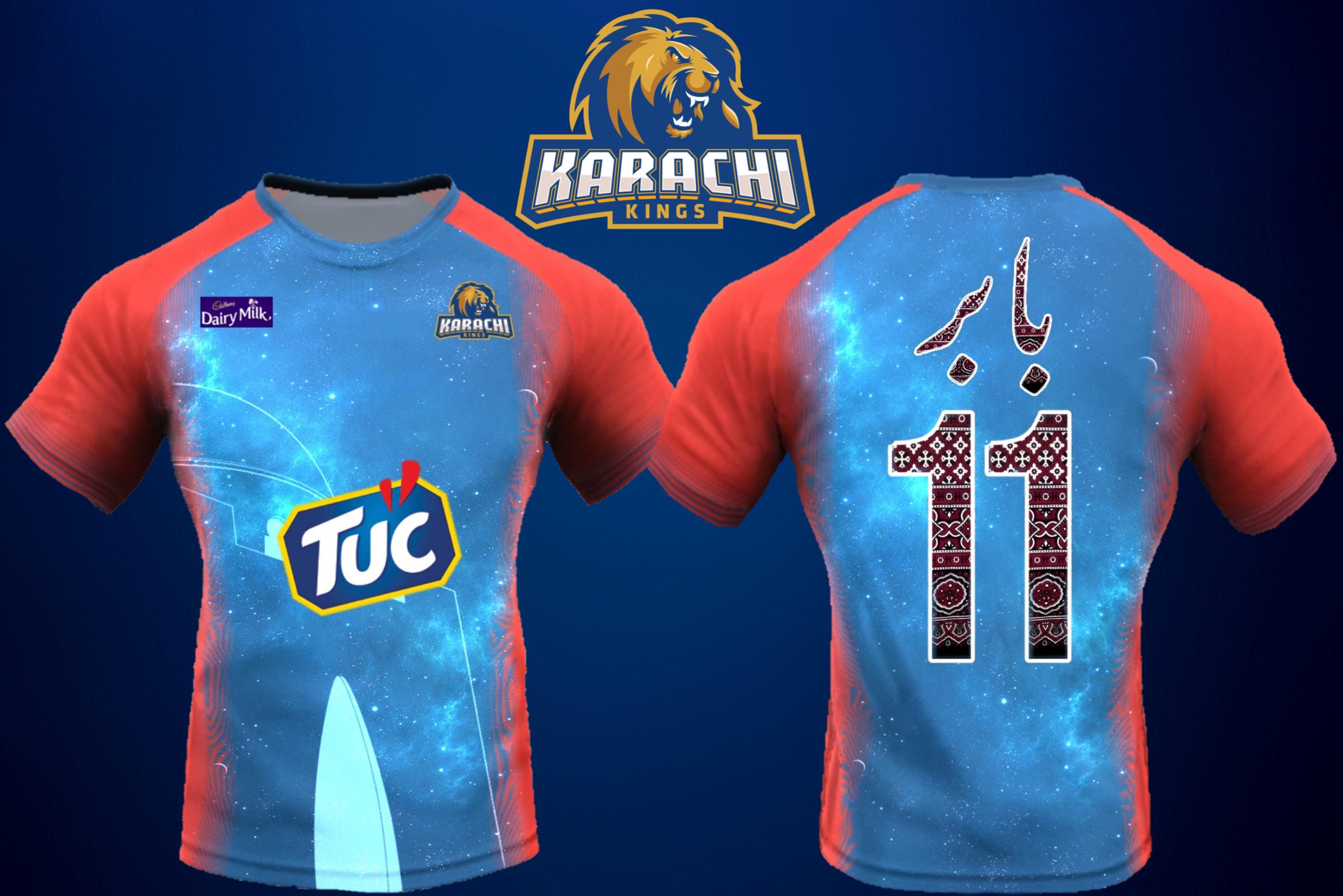 My round neck jersey for Karachi Kings. The ajrak pattern is used to represent Sindhis and the