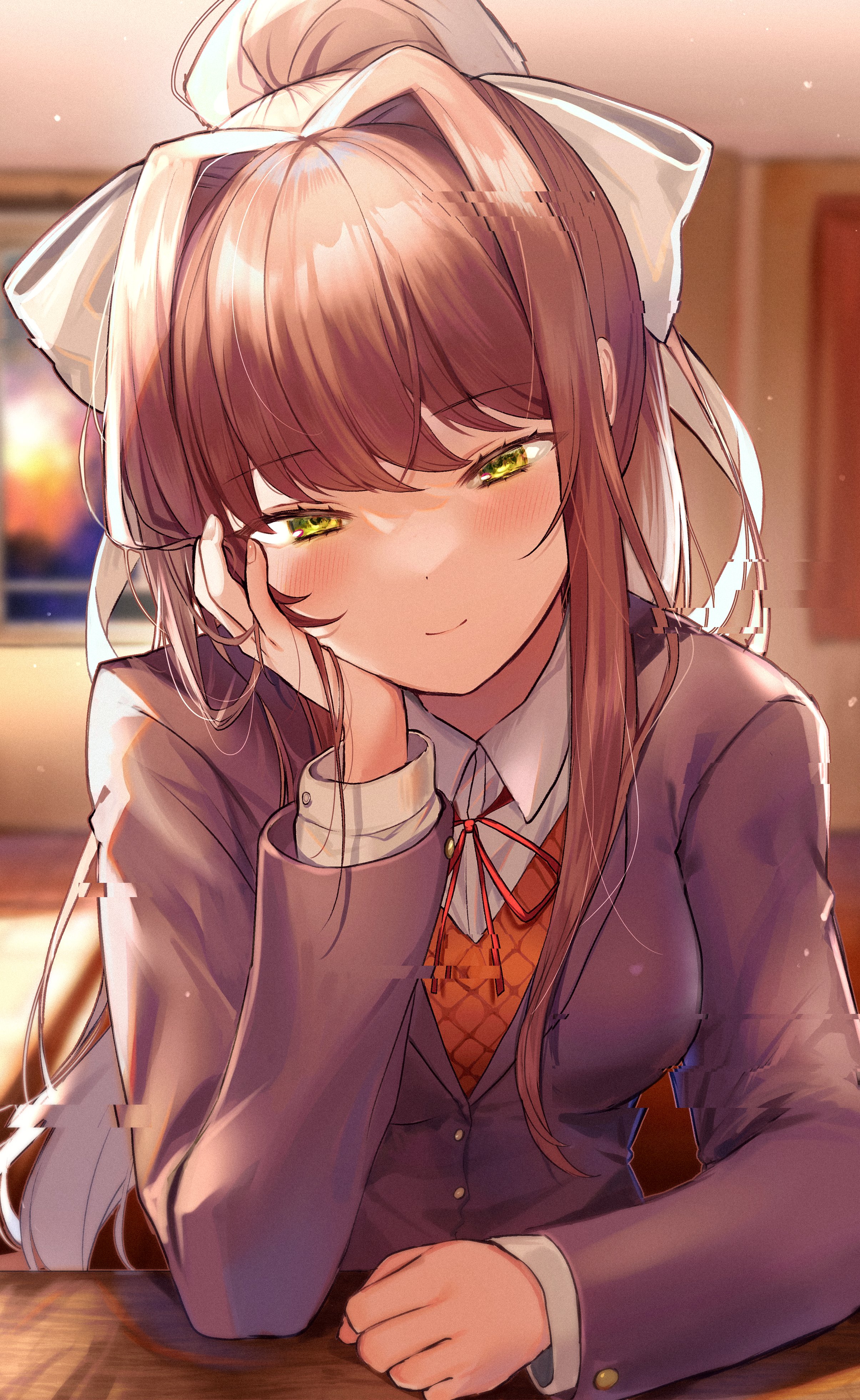 Monika loves looking at you~ 💚💚💚 (by @__y_o_u_k_a__ on Twitter) : DDLC