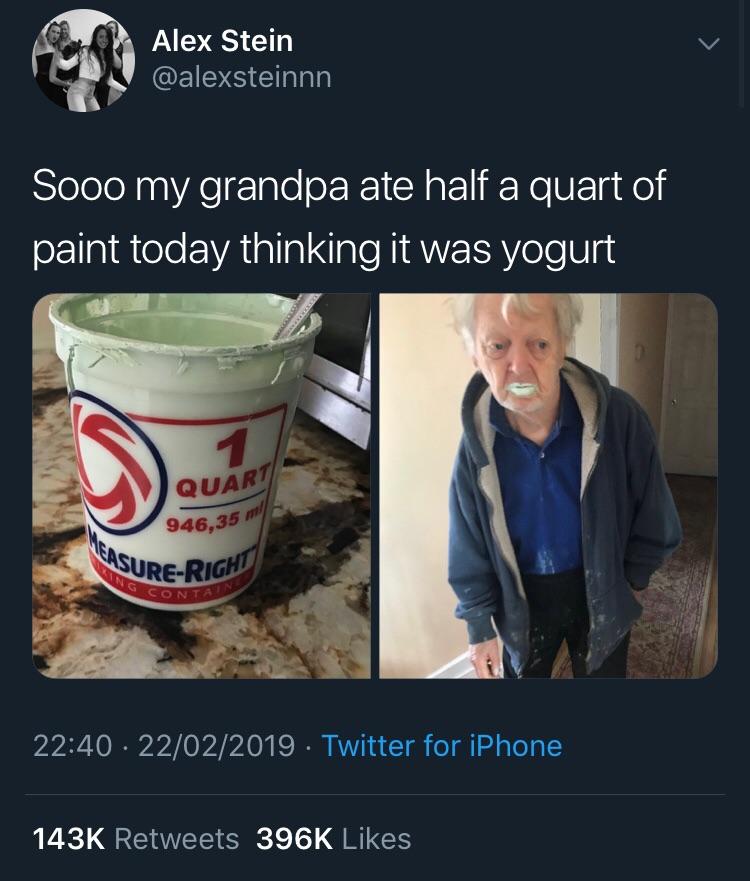 Grandpa eats yogurt r/Twitter