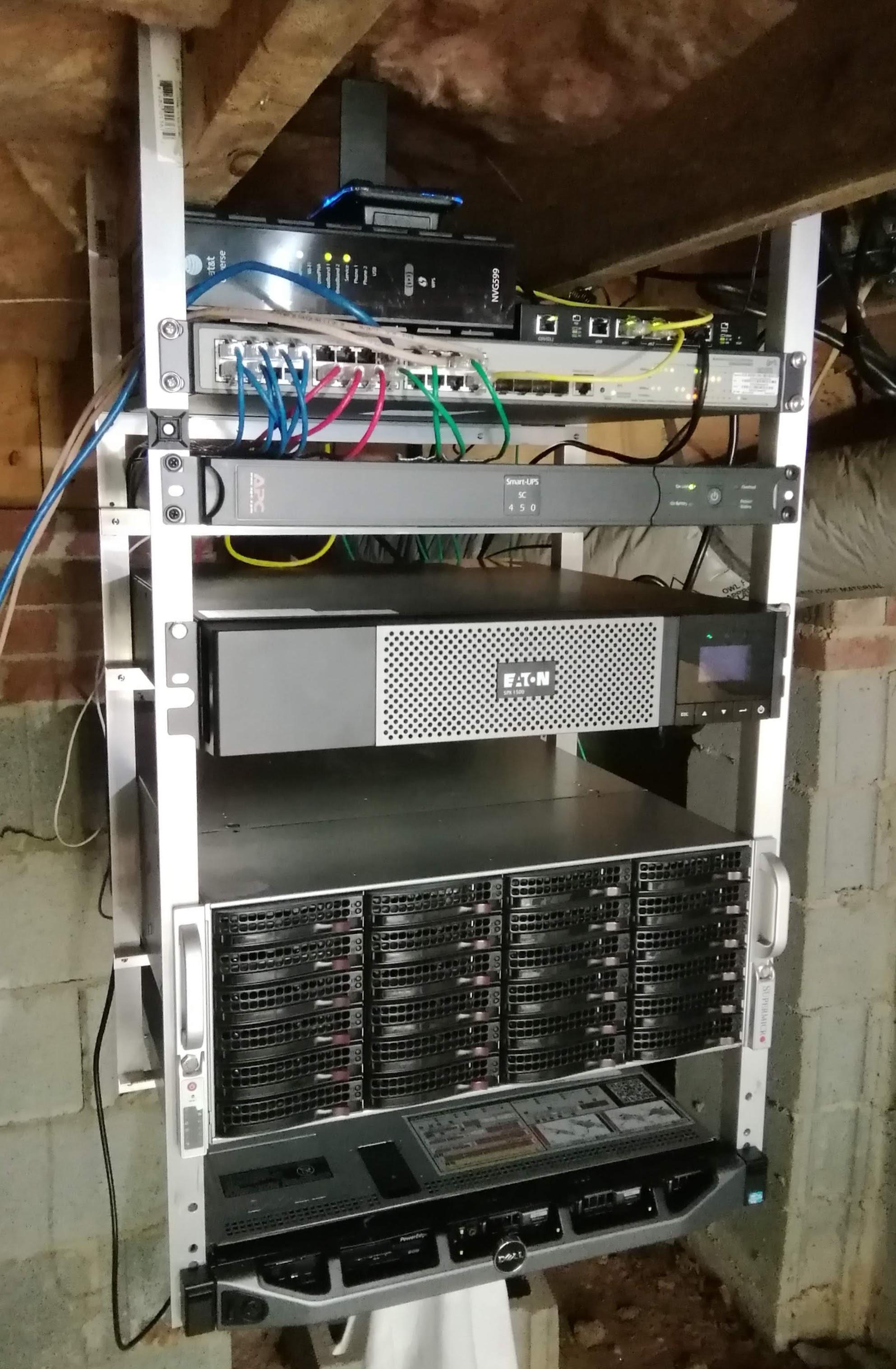 Crawlspace Homelab Who needs a rack when floor joists are 17" apart