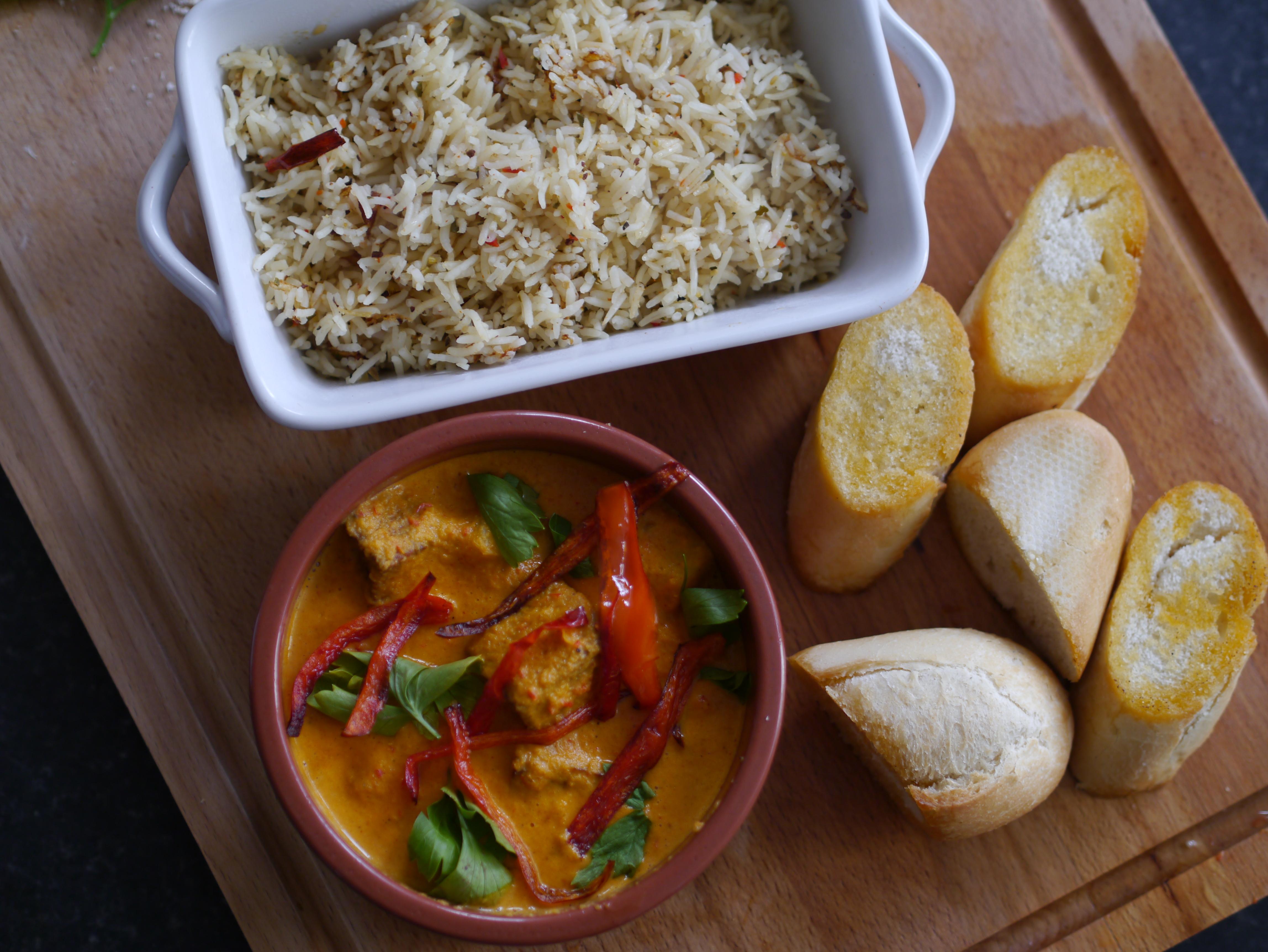 Tofu and potato curry made with a red pepper and coconut sauce r/vegan