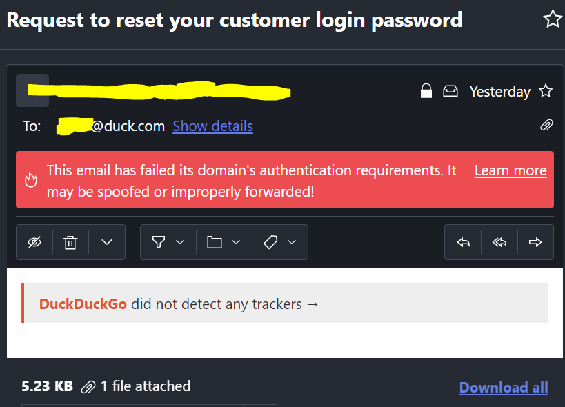 Duck email erases content and replace it with "DuckDuckGo did not