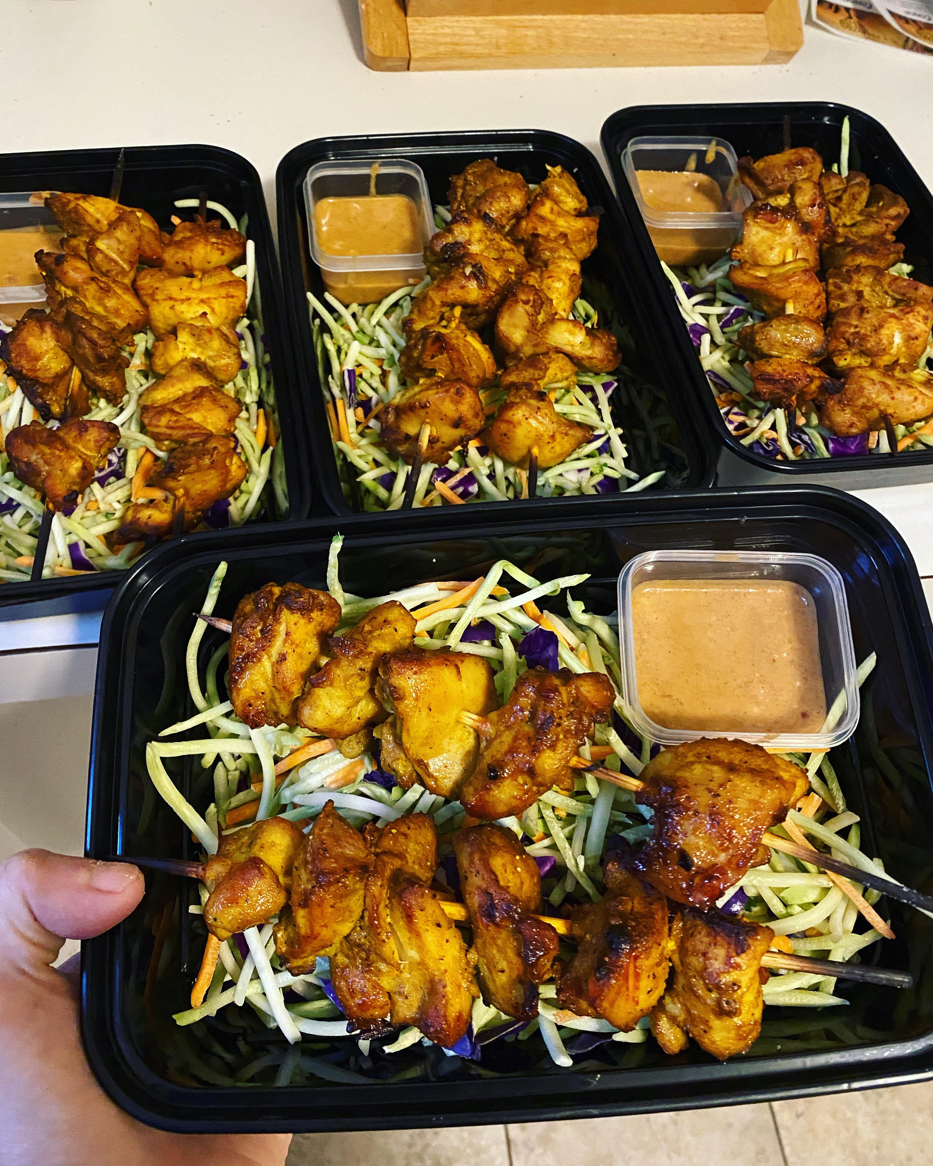 Chicken Satay with broccoli slaw and almond butter dressing r