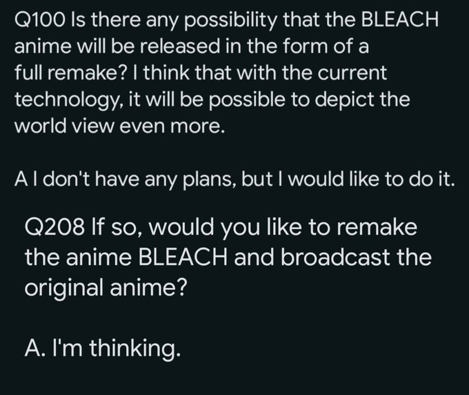 BLEACH ANIME REMAKE Kubo Answers KLUB OUTSIDE I am definitely