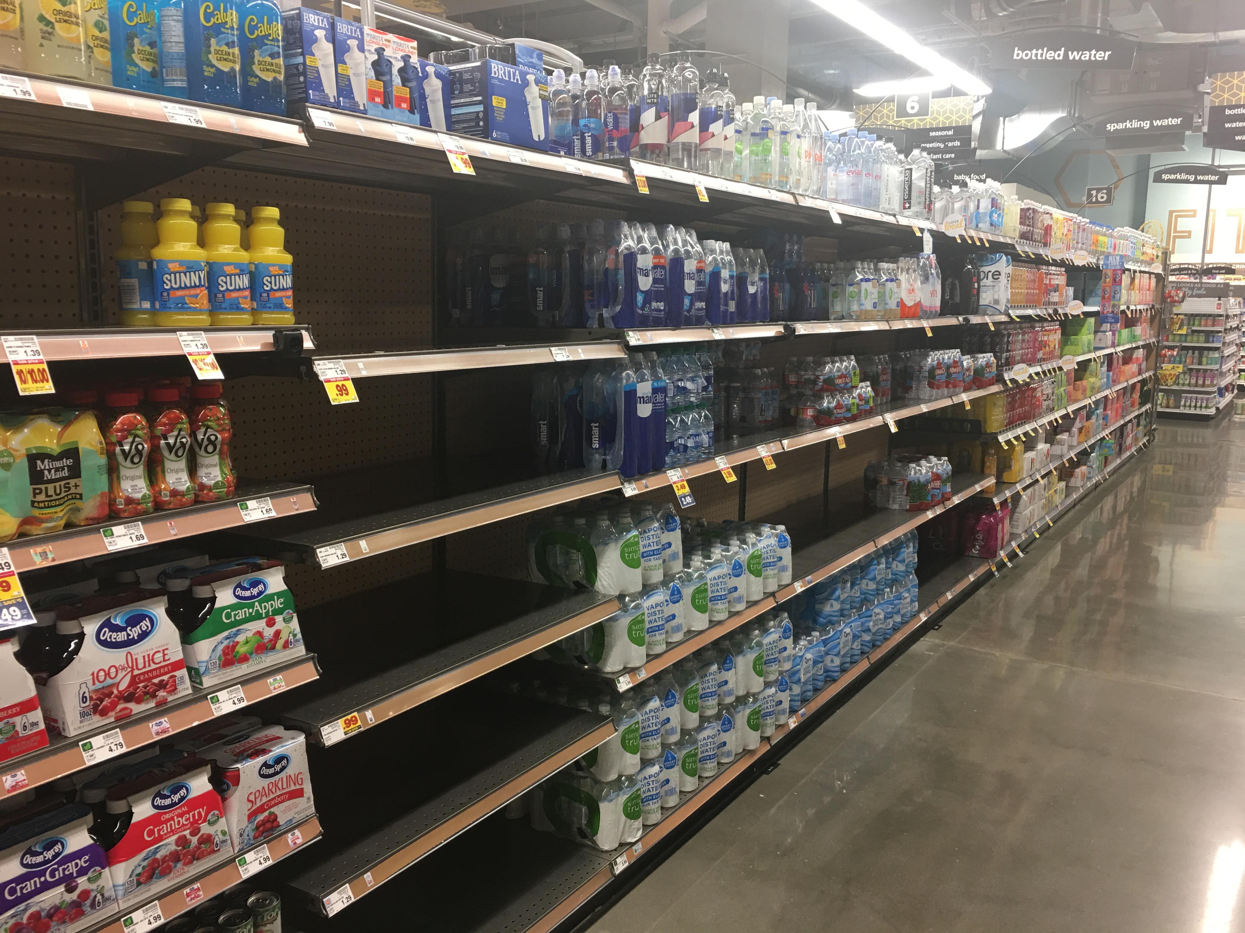 The bottled water section of my grocery store in Kirkland after the death was announced. Not