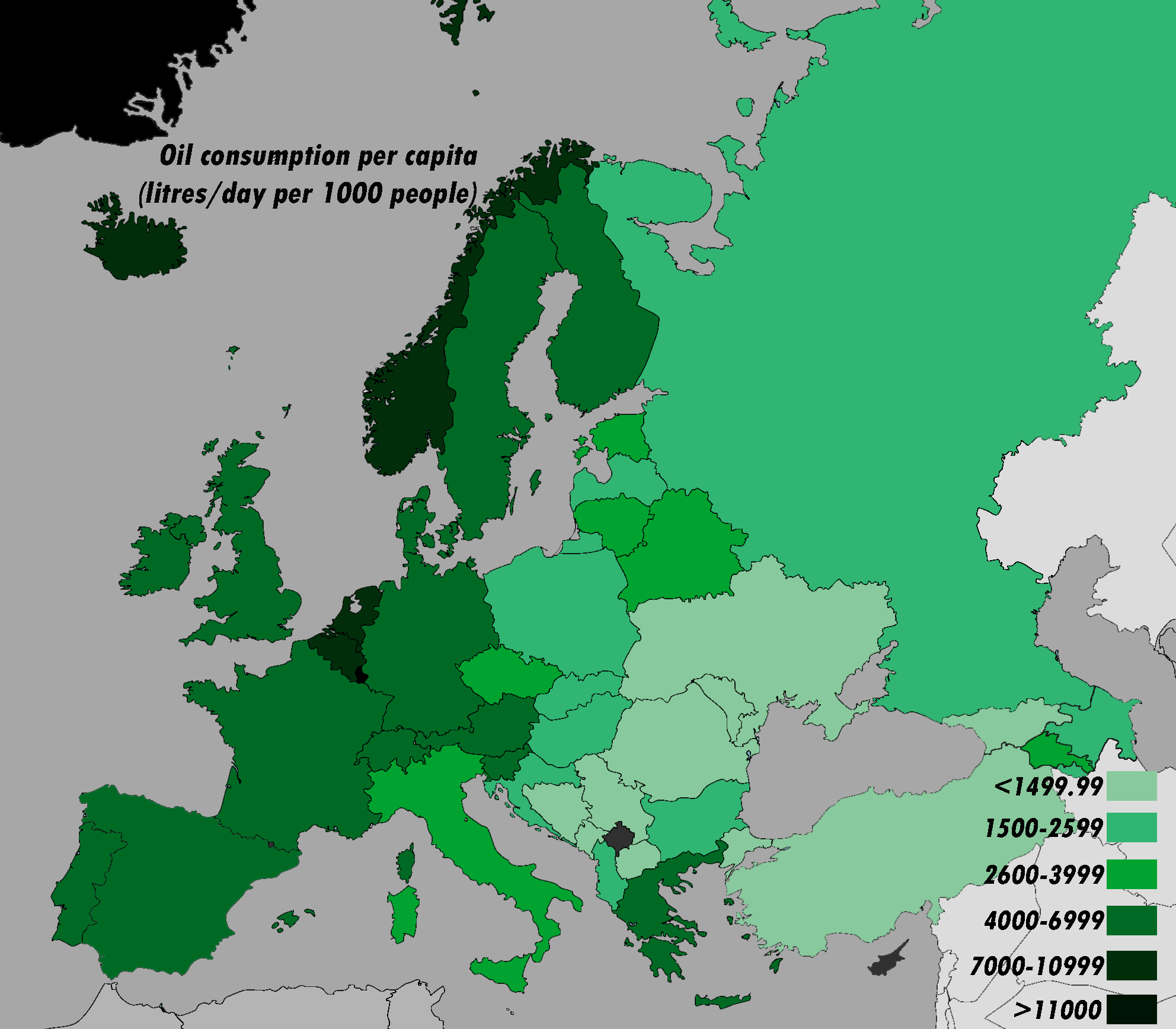 Oil consumption per capita in Europe [OC][1984x1736] r/MapPorn