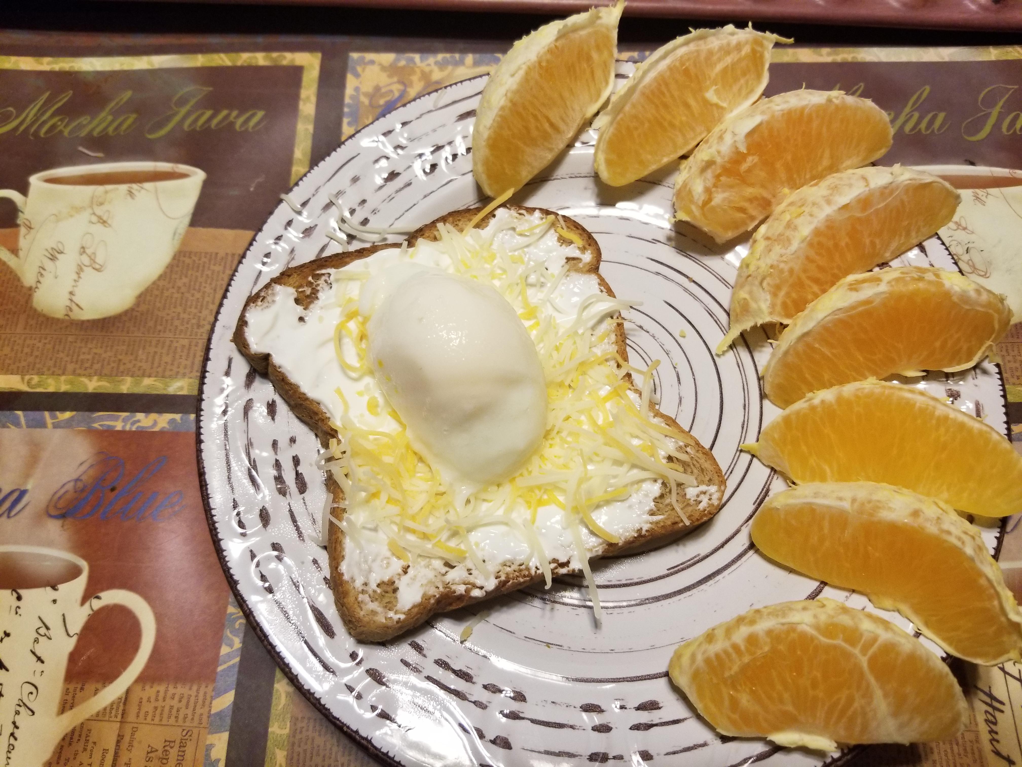 This morning's breakfast! Whole grain toast with sour cream, cheese