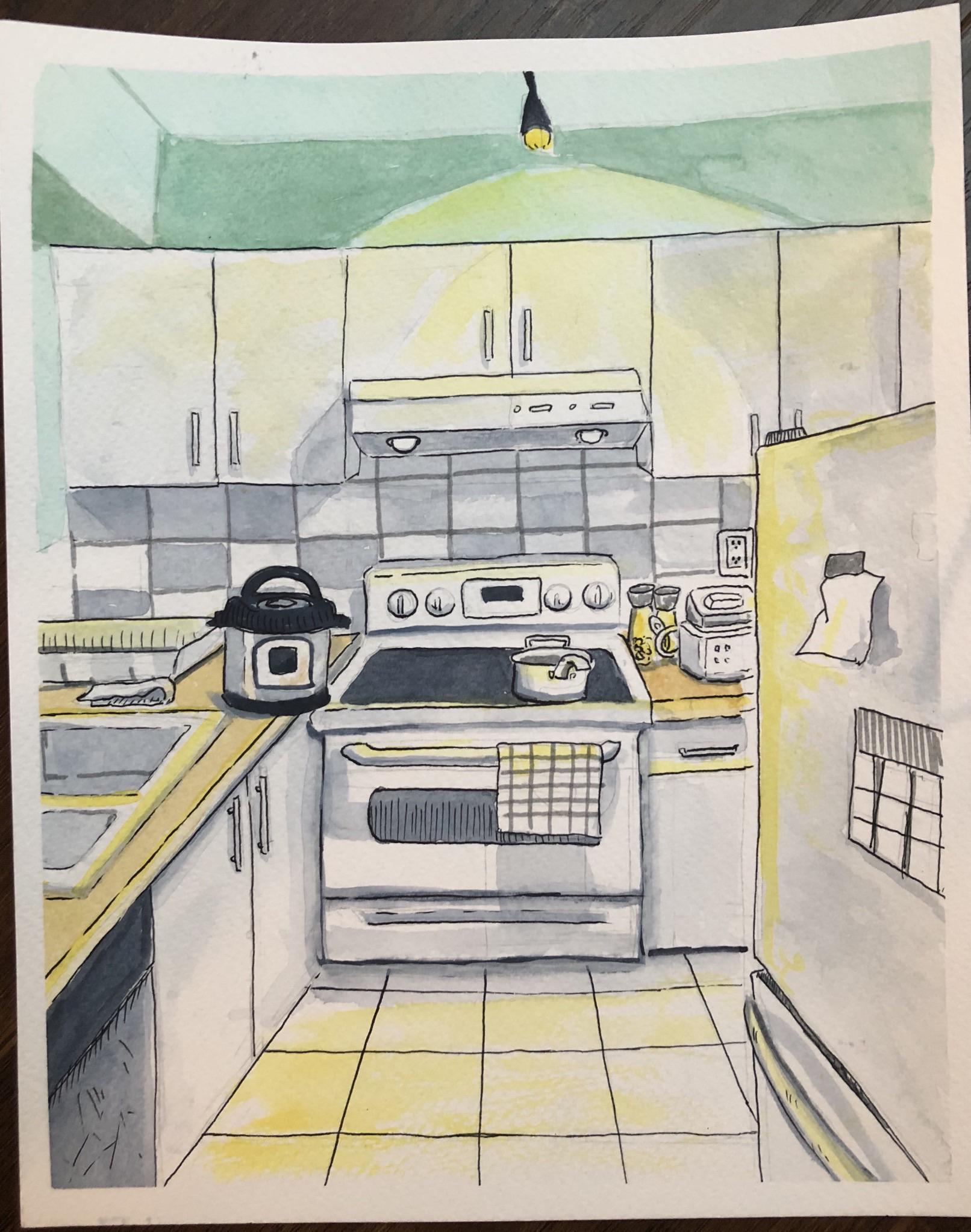 Painting in the kitchen again r/Watercolor