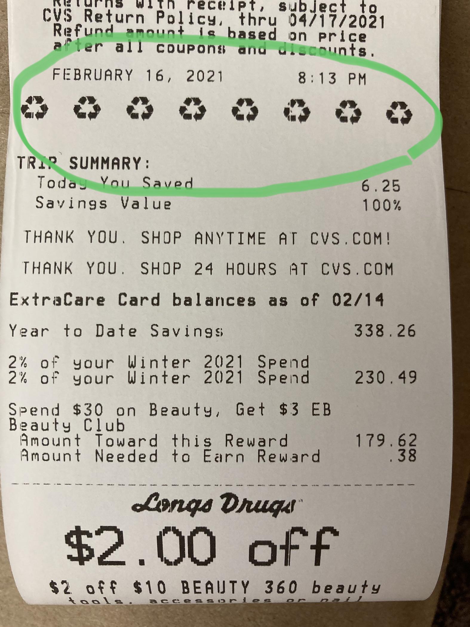 Why are there recycle symbols on the receipts now? Does CVS finally