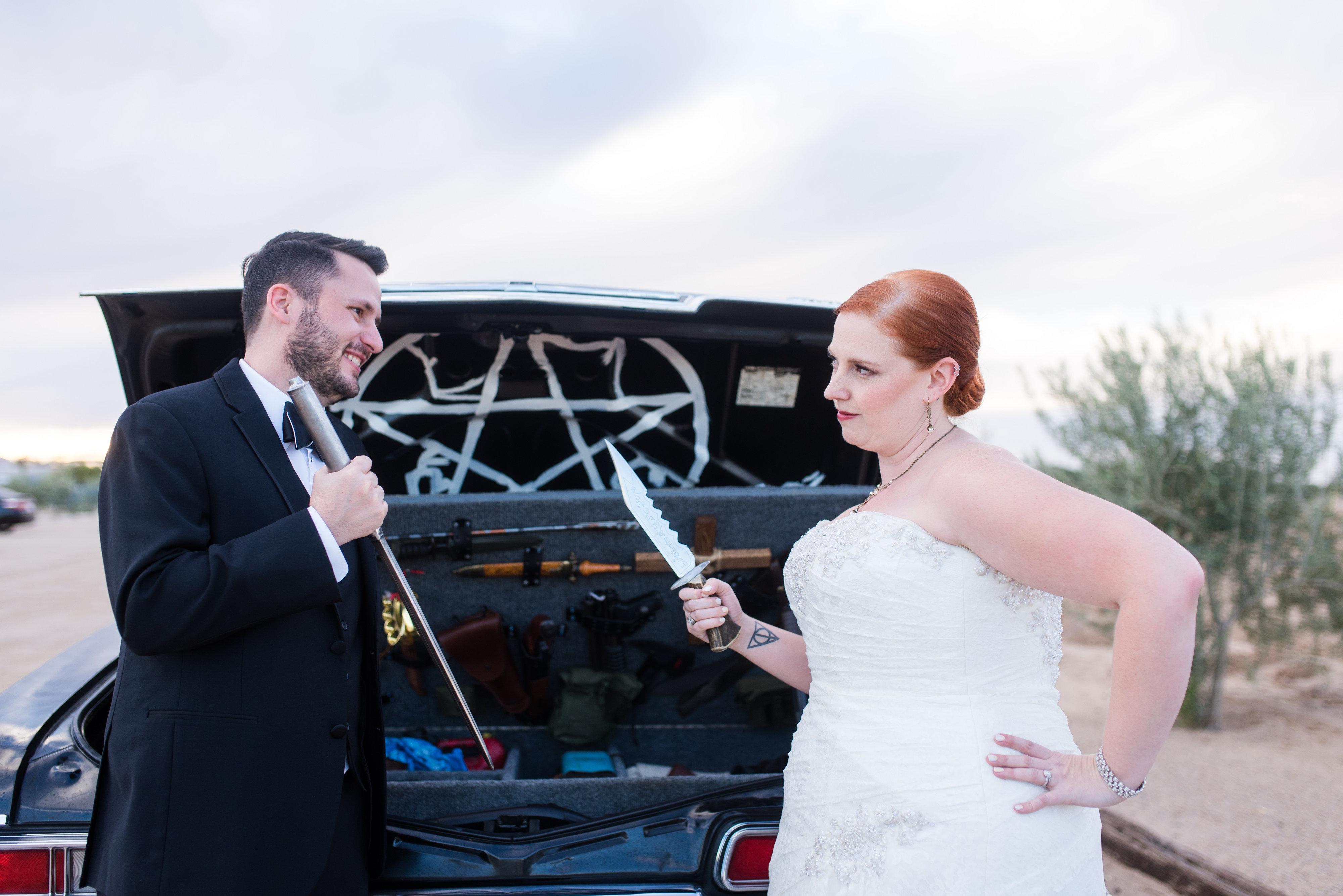 One of our awesome Supernatural inspired wedding photos! Love love love how they turned out! r