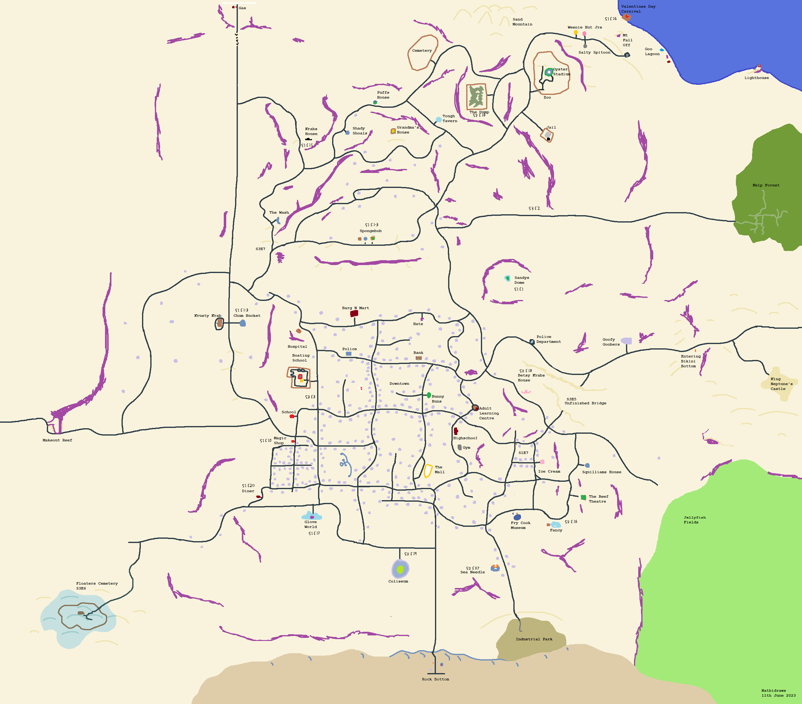 Large Accurate Map of SpongeBob's Bikini Bottom r/spongebob