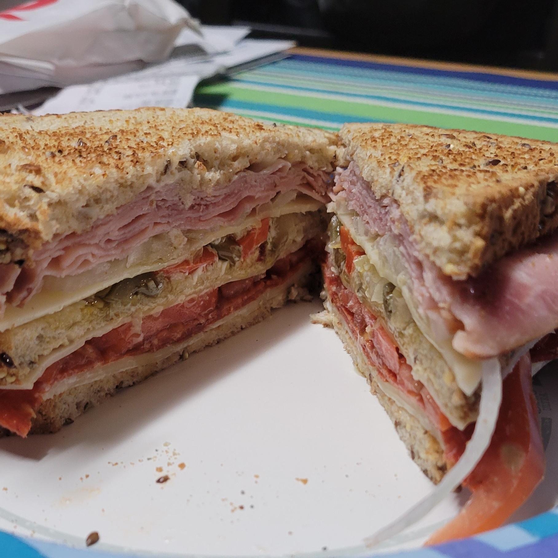 Latenight snack. Ham, pepperoni, swiss cheese, onions, tomato, spicy