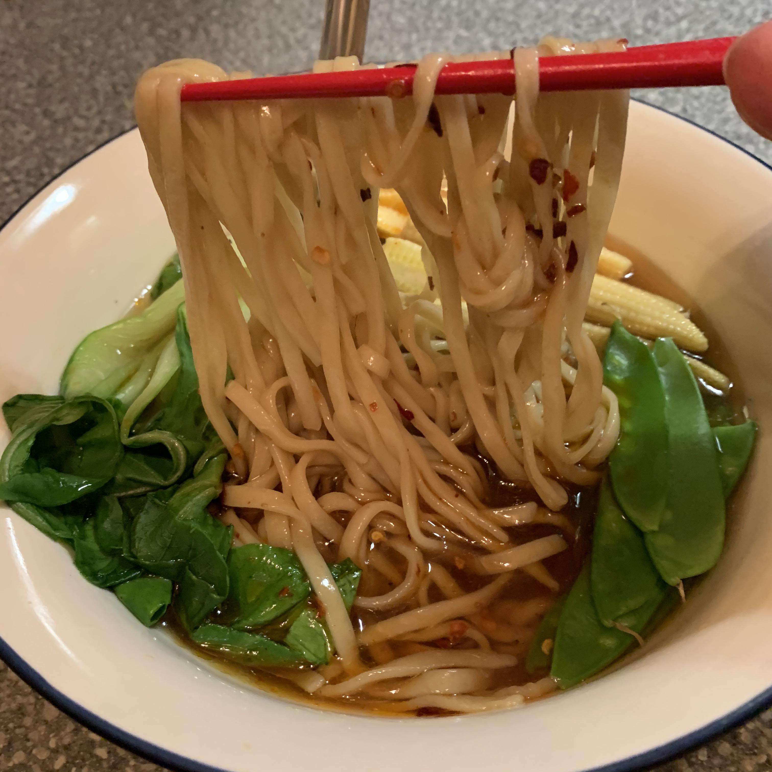 Handmade noodles, broth and greens. r/tonightsdinner