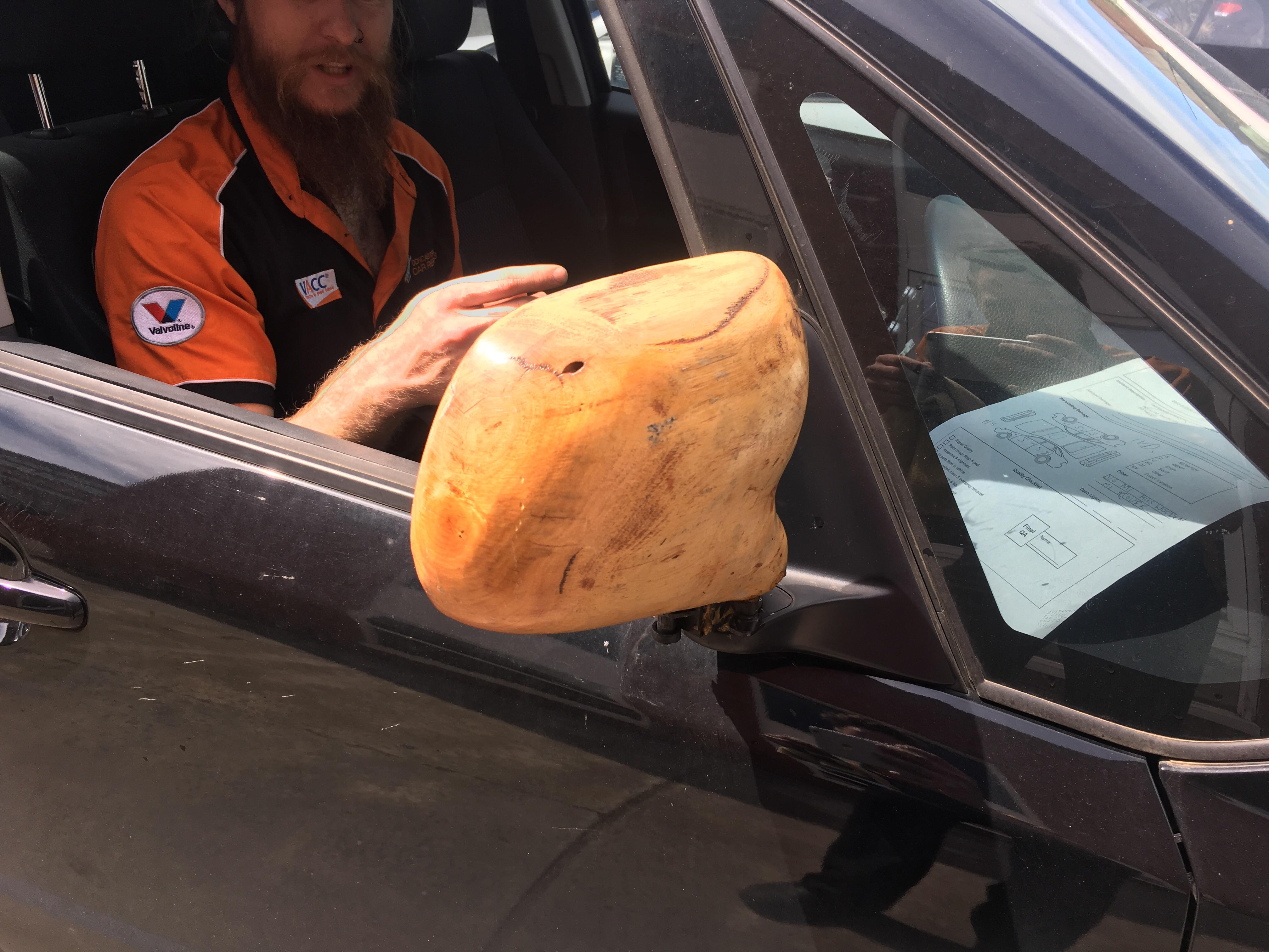 When your side mirror breaks so you make one completely out of wood