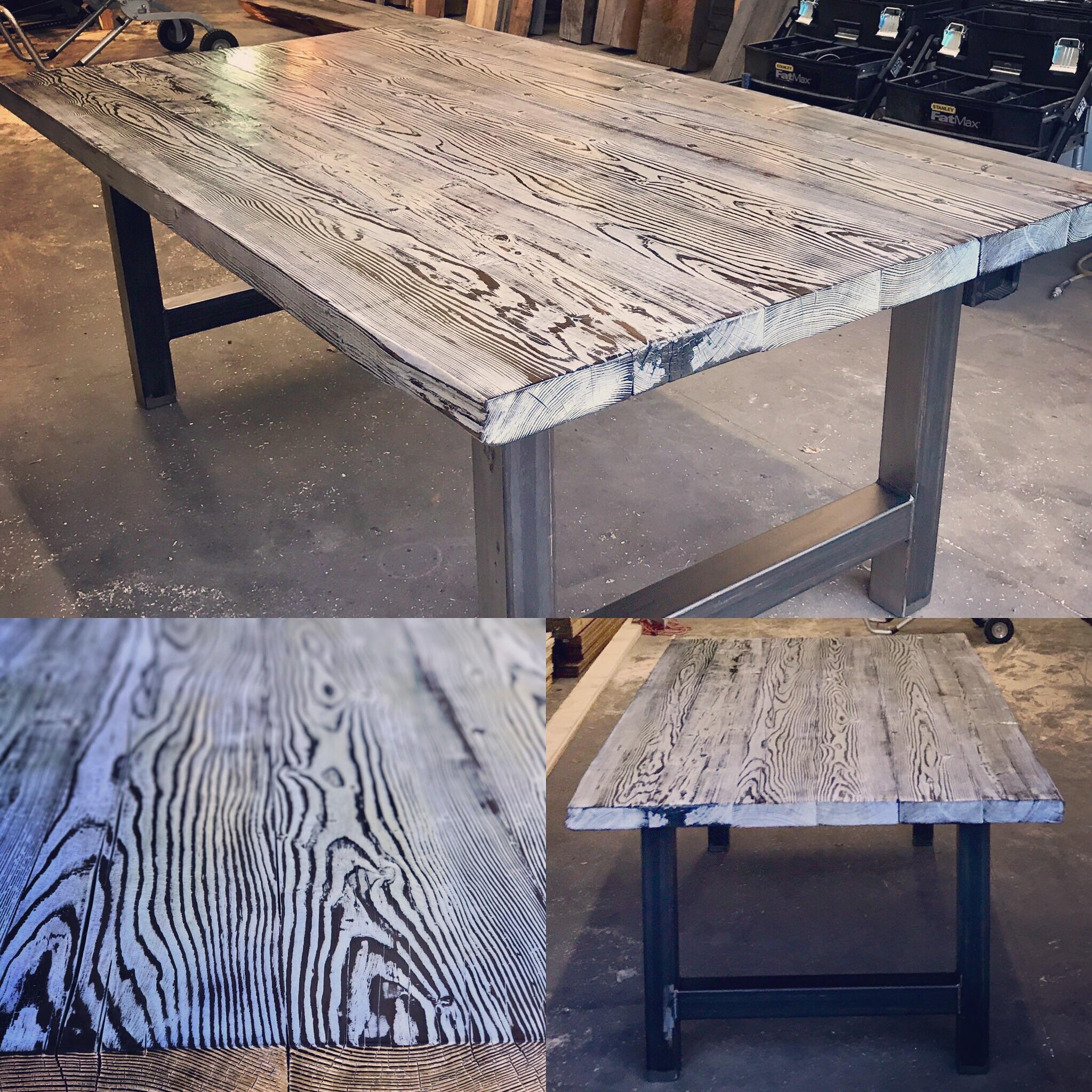 Table I made for a client. 2 1/2" thick Douglas Fir top, Shou Sugi Ban