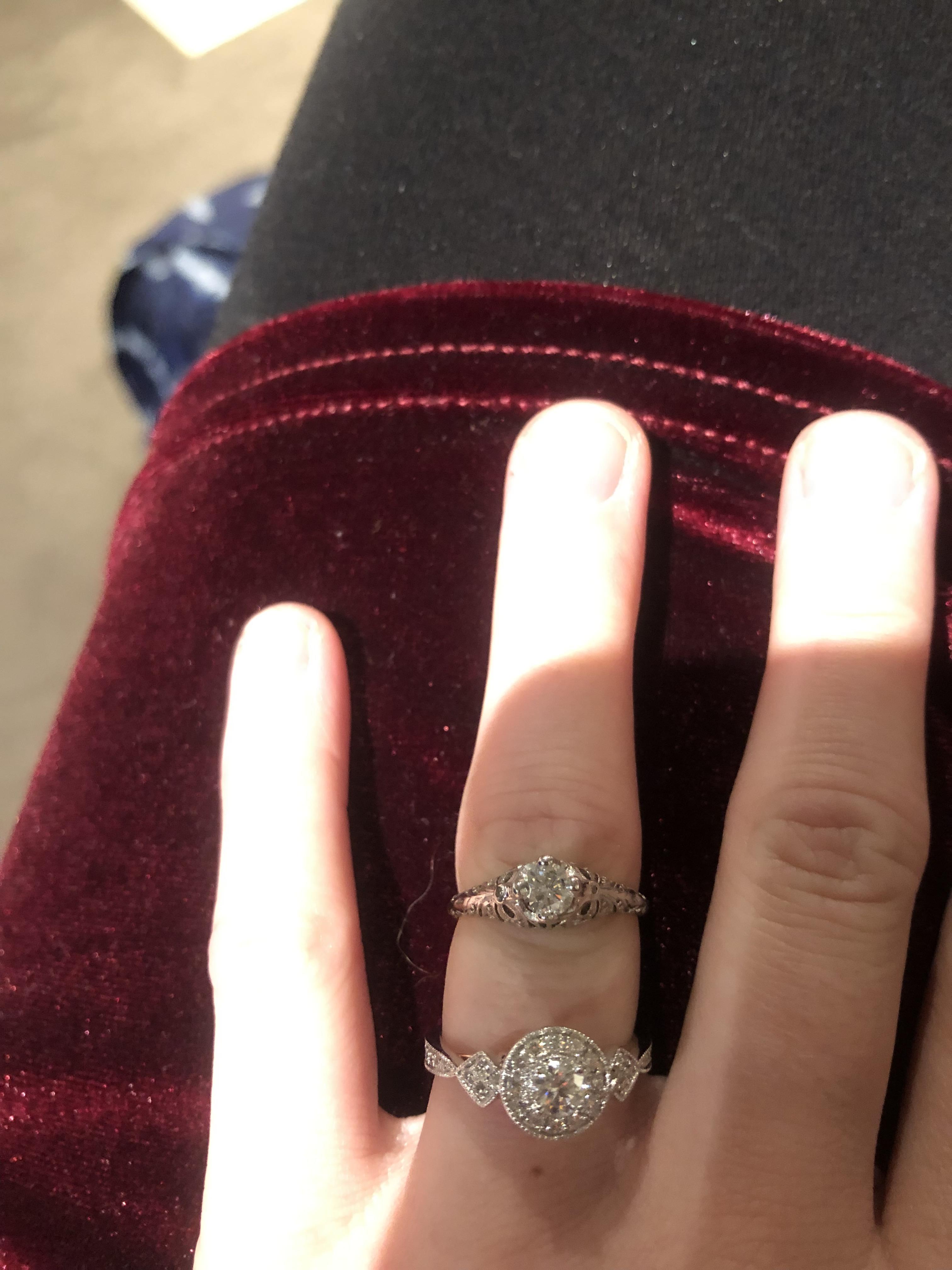 Bottom ring is what he proposed with, top is what I have now r/EngagementRings
