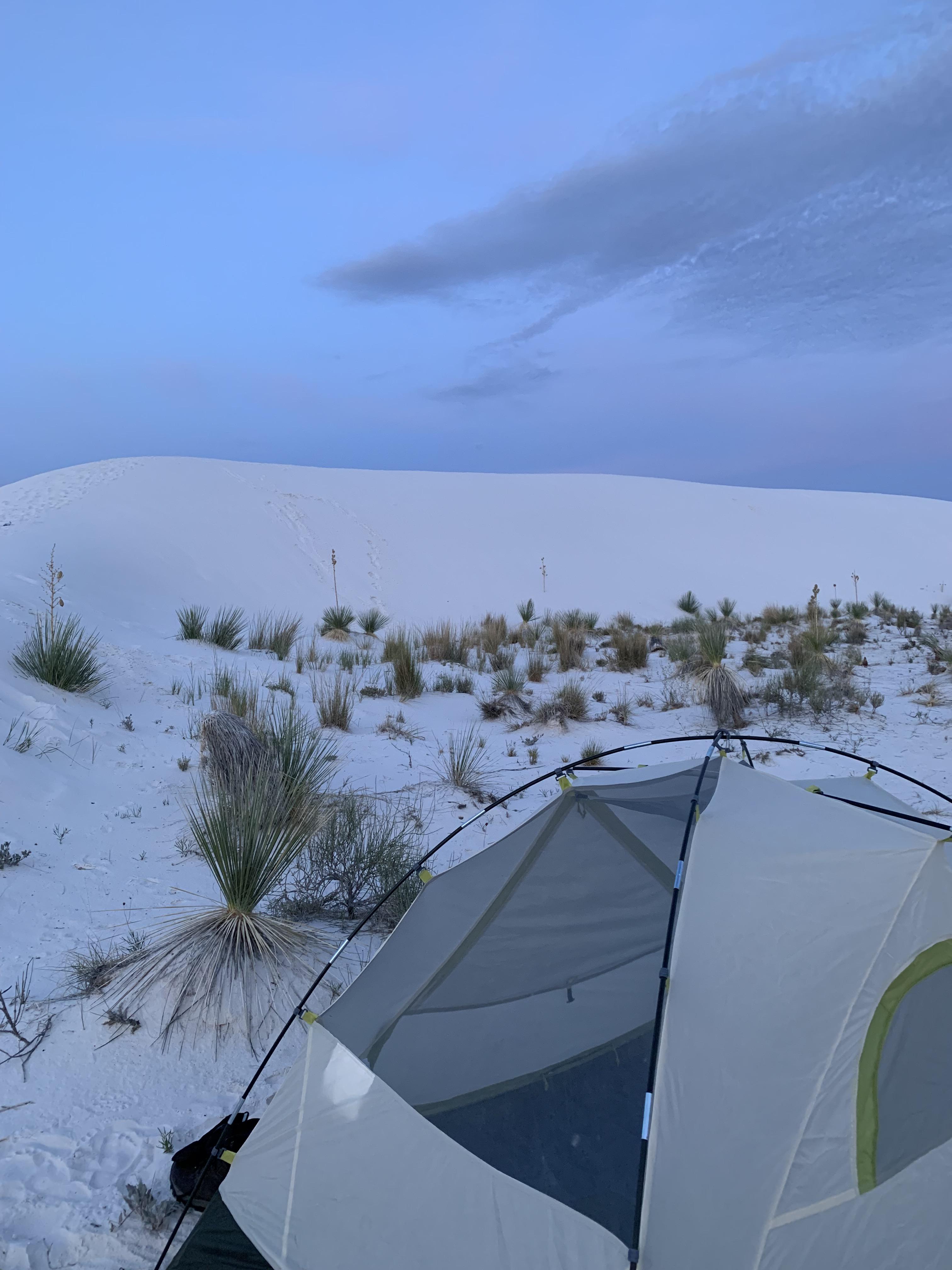 Camped among white sand and the sound of Air Force jets at White Sands