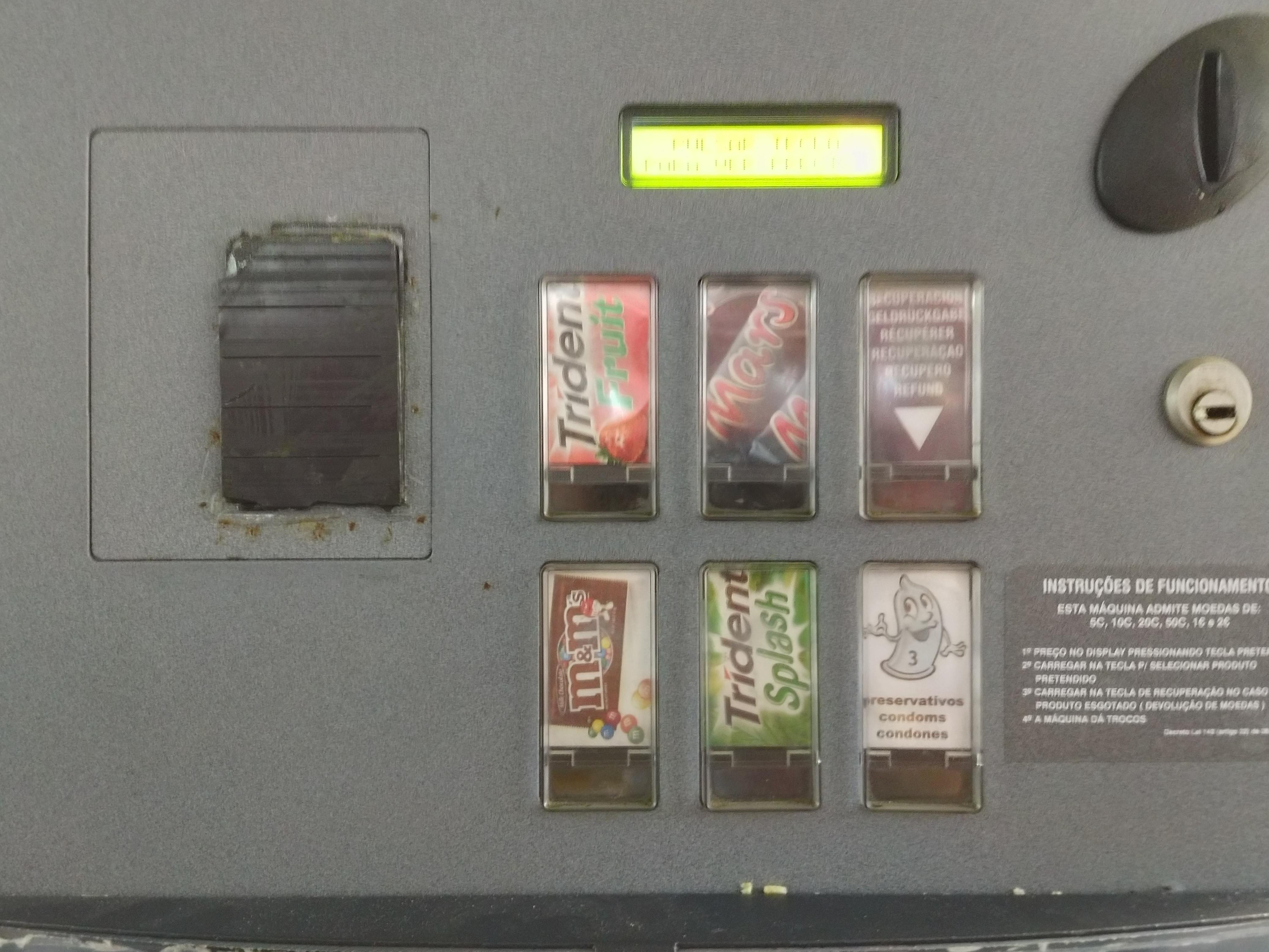 This vending machine in Lisbon, Portugal sells candy and condoms. r