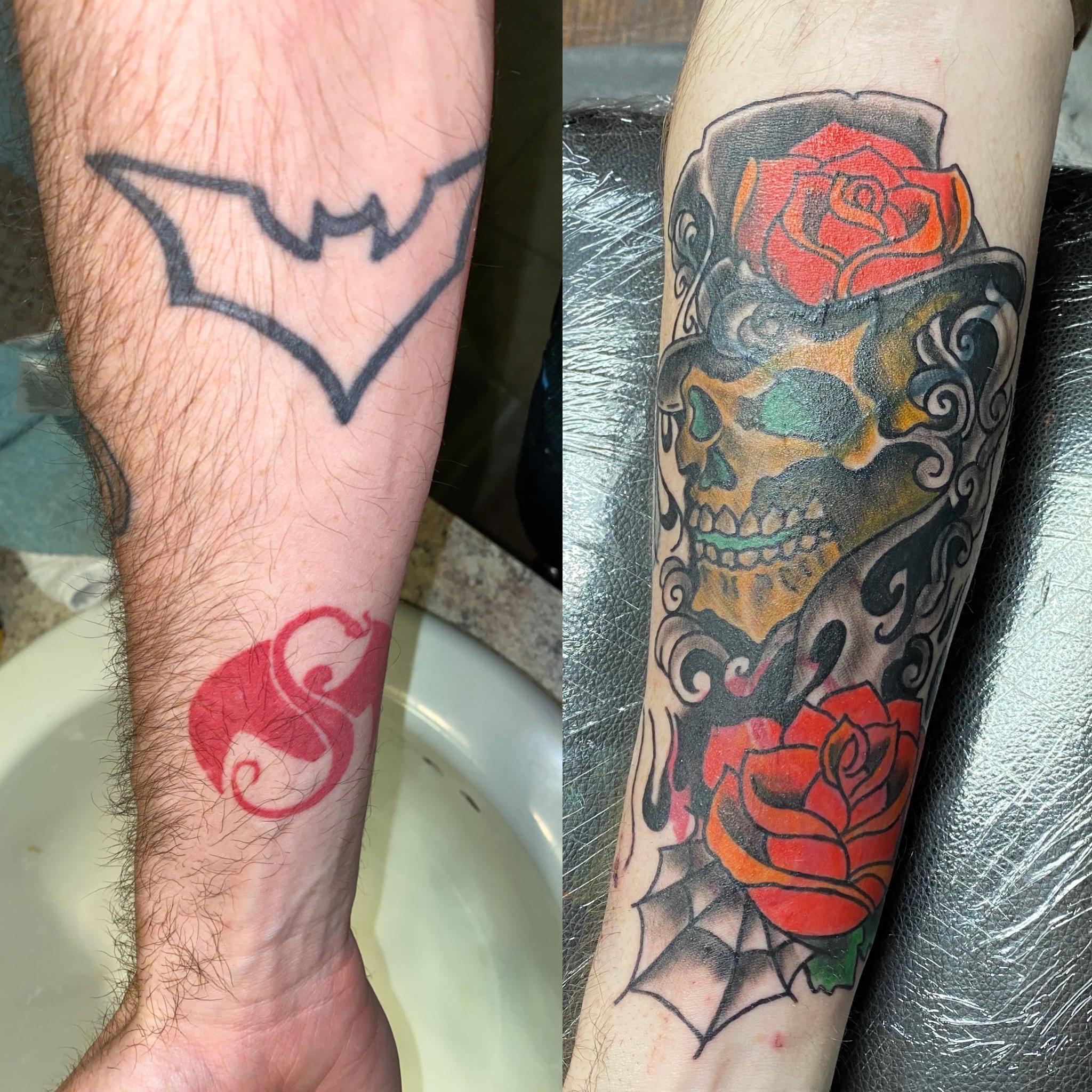 Recent cover up done by Laura McGugin at FatKat Tattoos in
