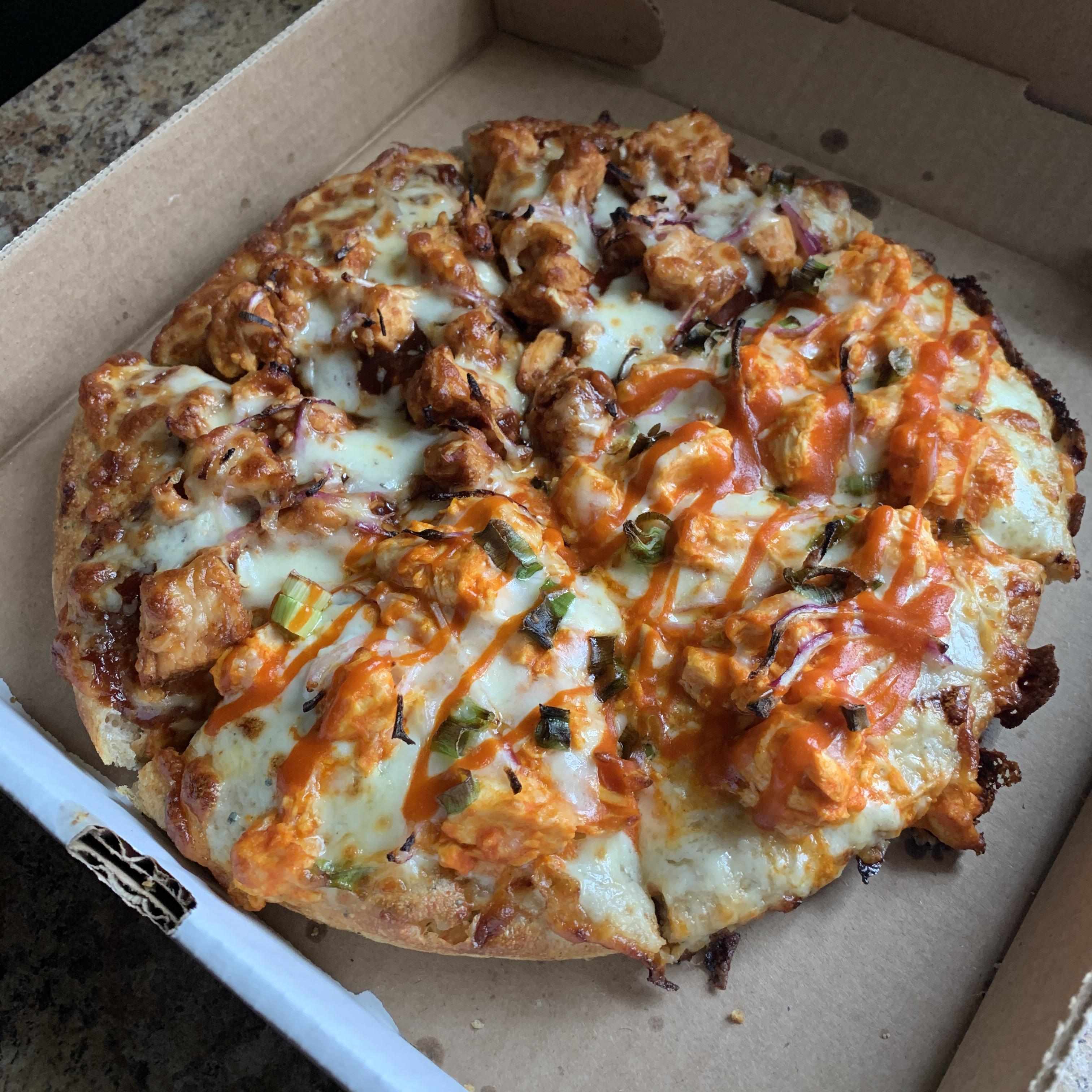 Buffalo/BBQ Chicken pizza from a local shop. r/FoodPorn