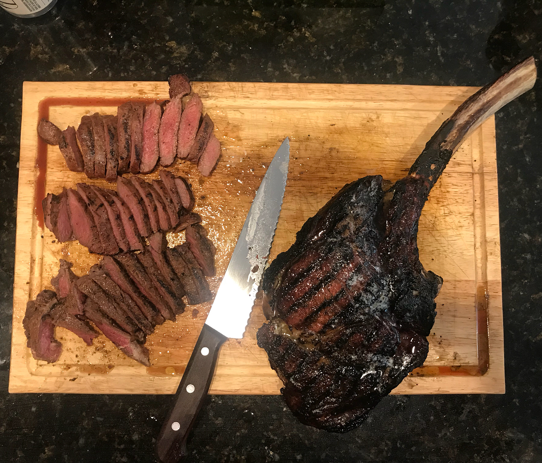 First time attempting a tomahawk ribeye on the kamadojoe. Can’t wait to