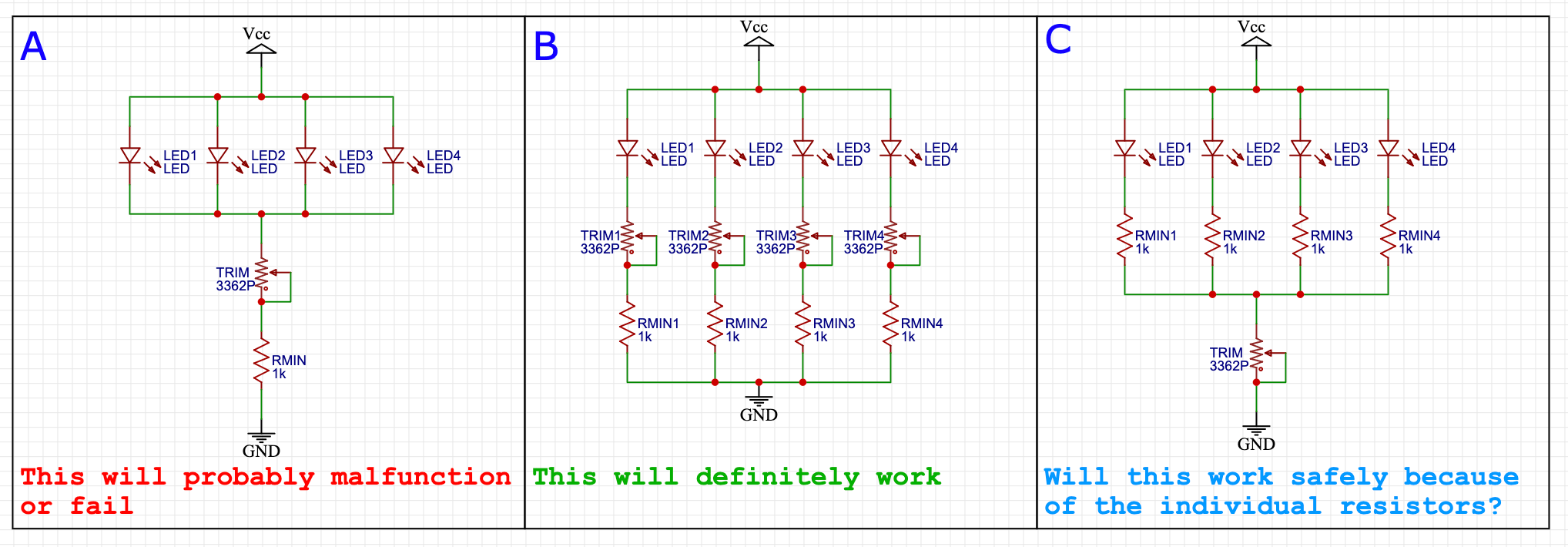 I'm finishing up a custom guitar pedal that has four indicator LEDs. I