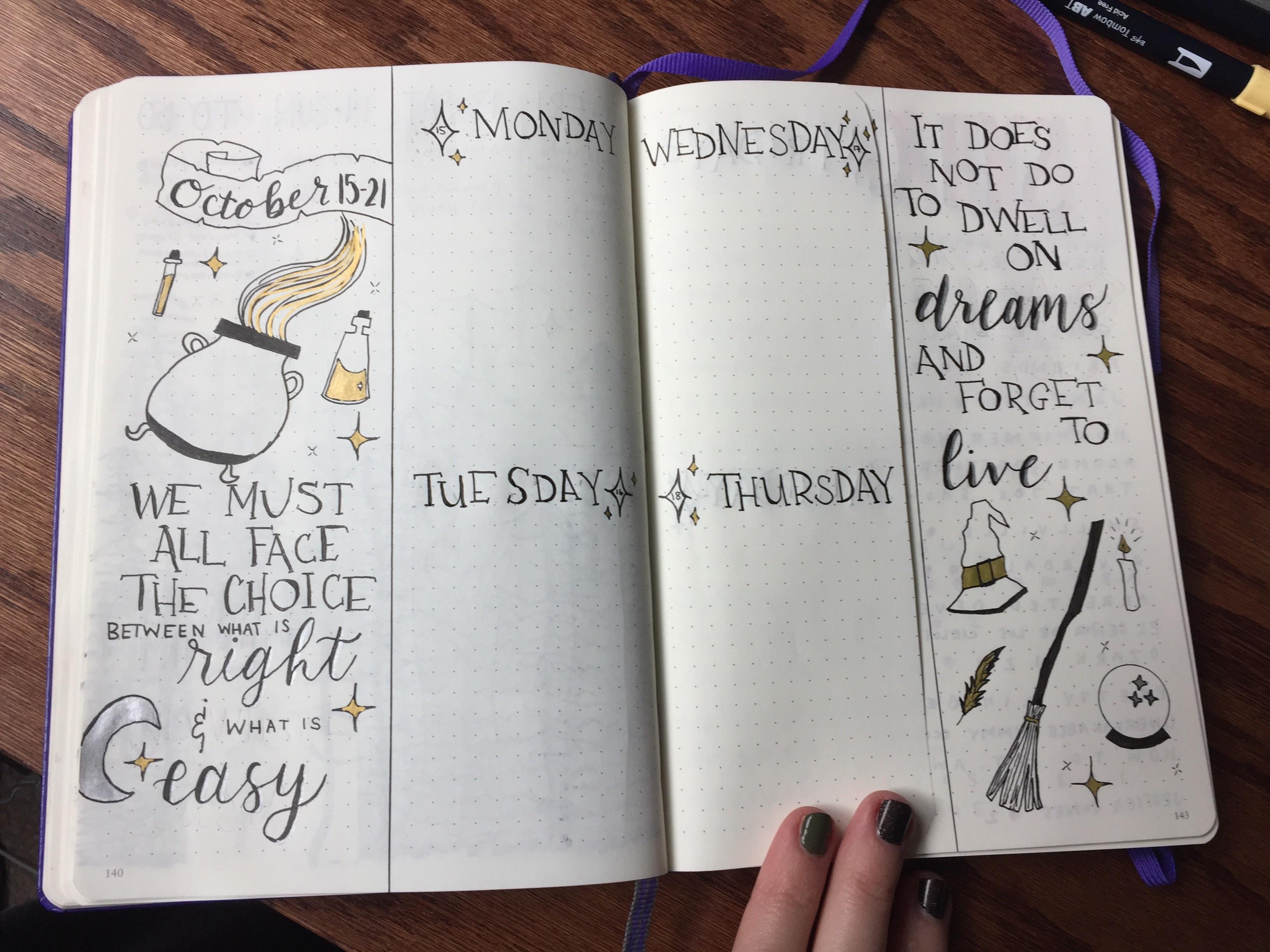 October week 3 Dutch doors & Harry Potter quotes! 🔮 r/bulletjournal