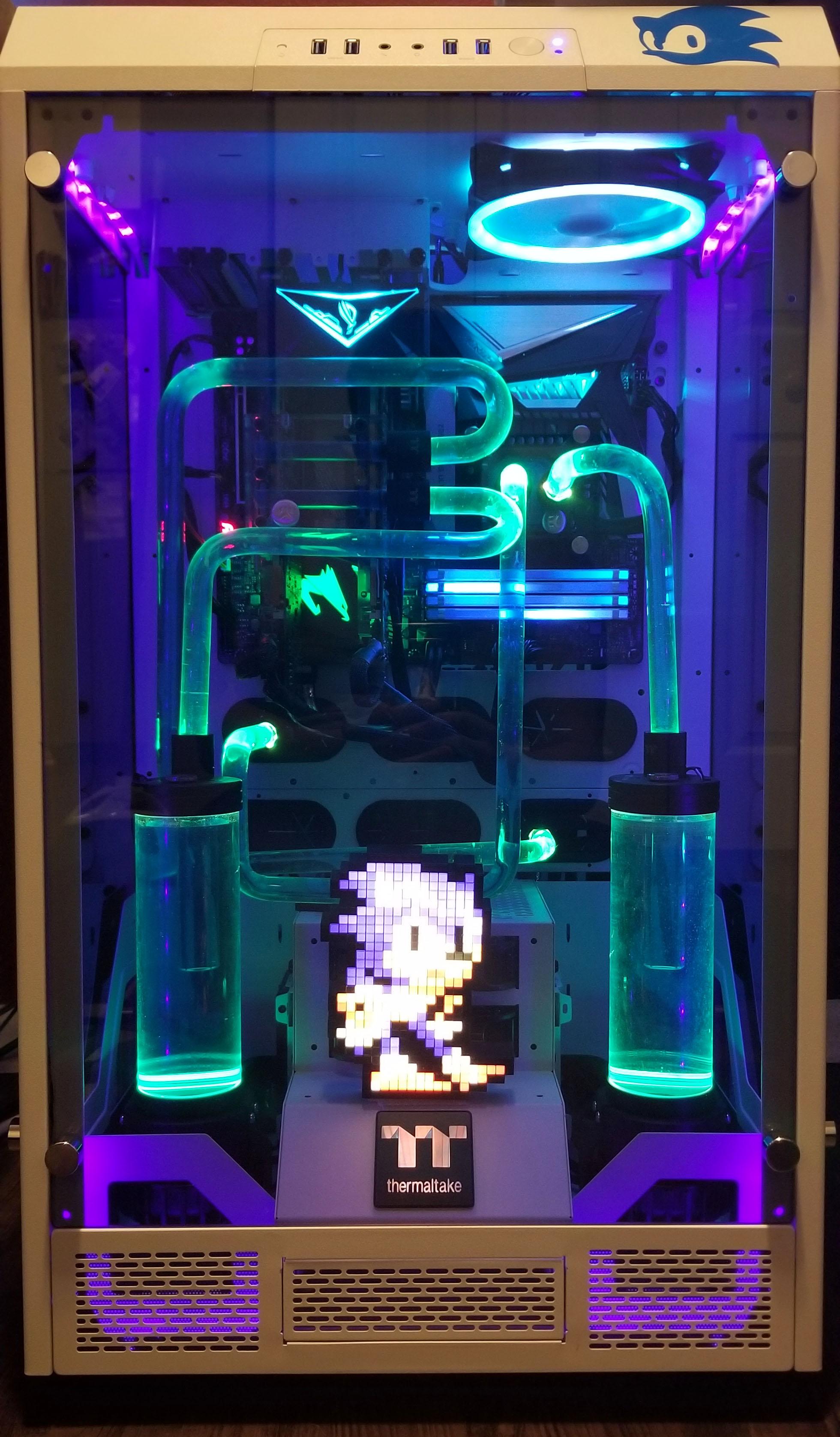 First custom loop! Tower 900 case, 1080 ti sli, i99900k, all of the