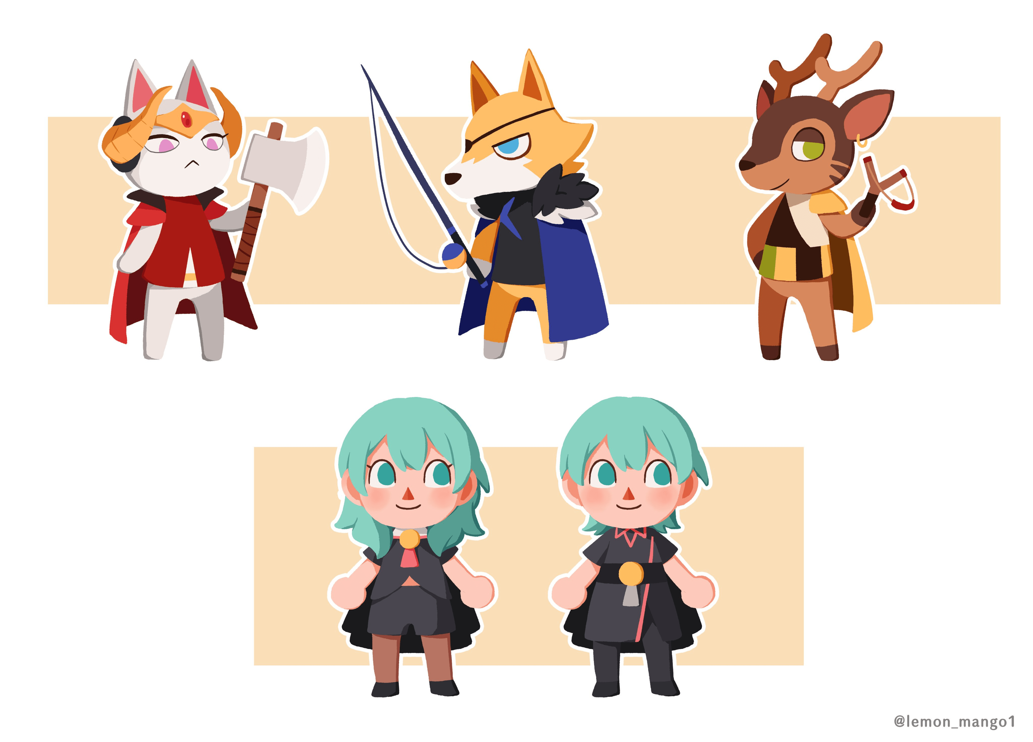 House leaders of Three Houses as Animal Crossing villagers r