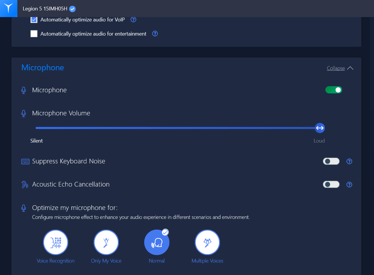 I want to enable 'Acoustic Echo Cancellation' on Lenovo Vantage but it doesn't stay enabled. If
