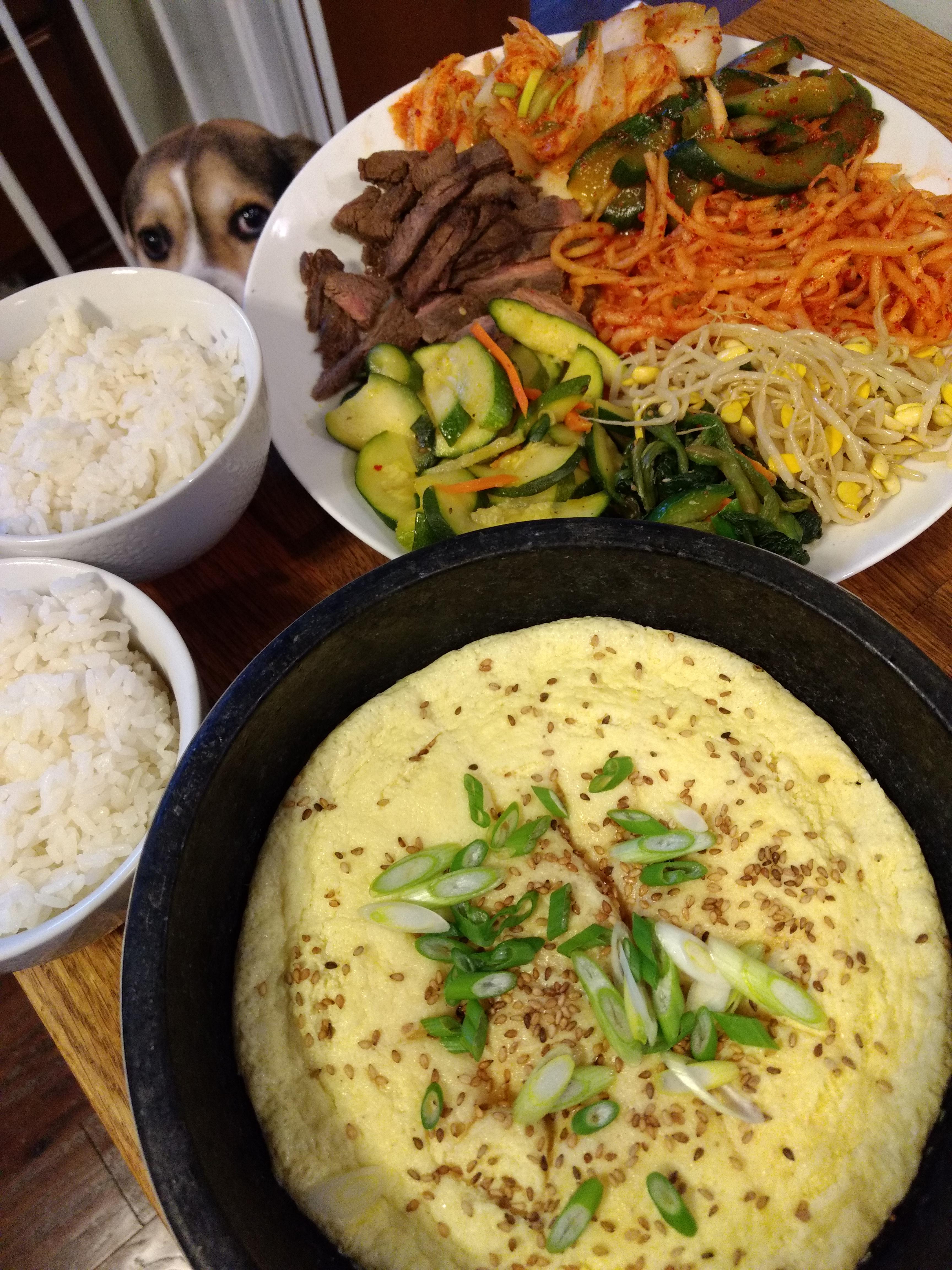 Gyeranjjim and banchan (Korean steamed egg and side dishes) TastyFood