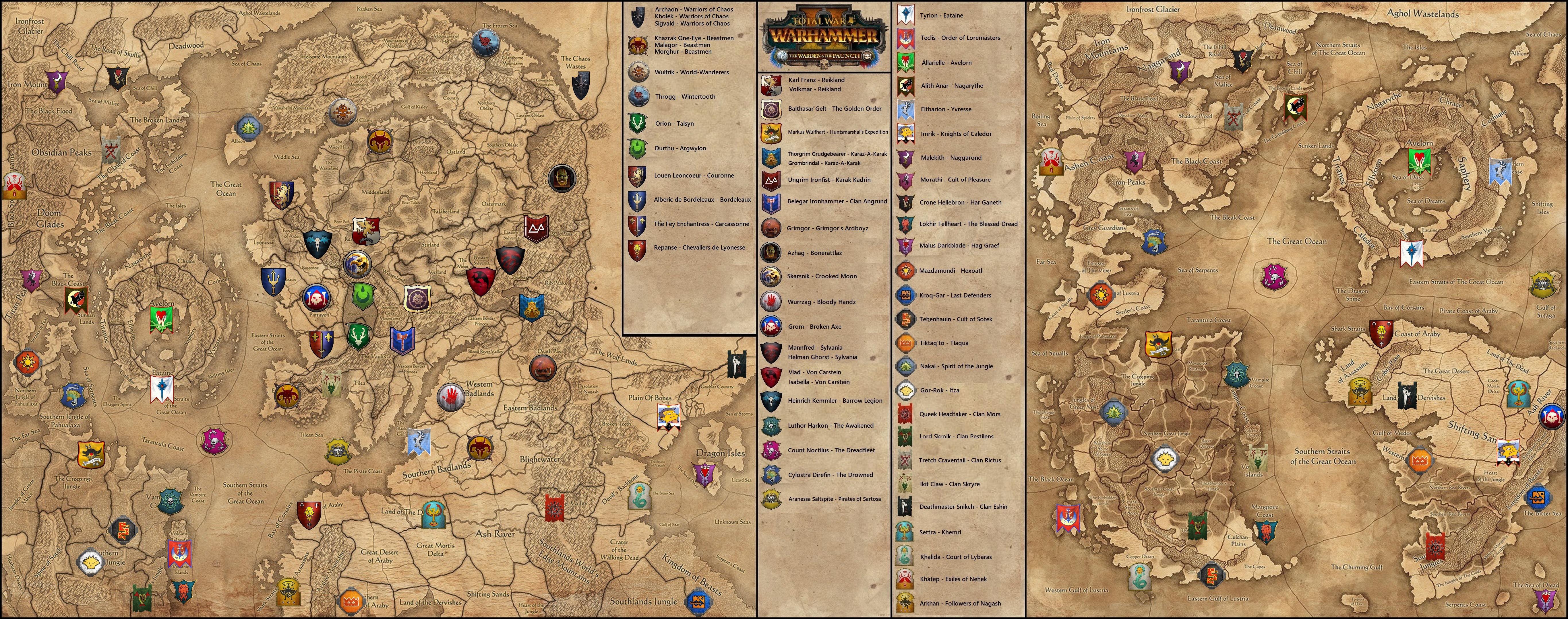 All legendary lords start positions map (Vortex and Mortal Empires