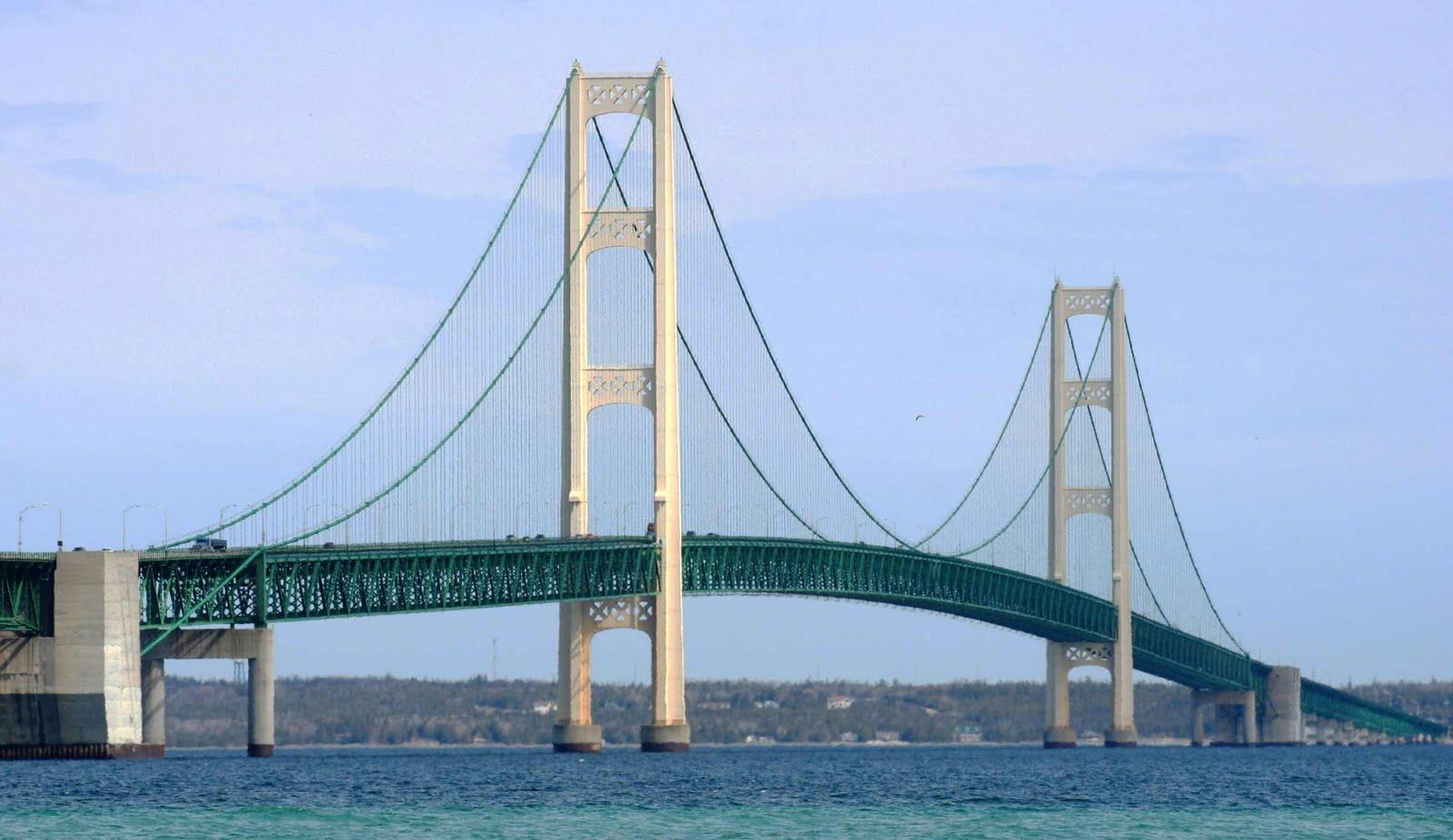 The Mackinac Bridge, 5 miles long, between Mackinaw City
