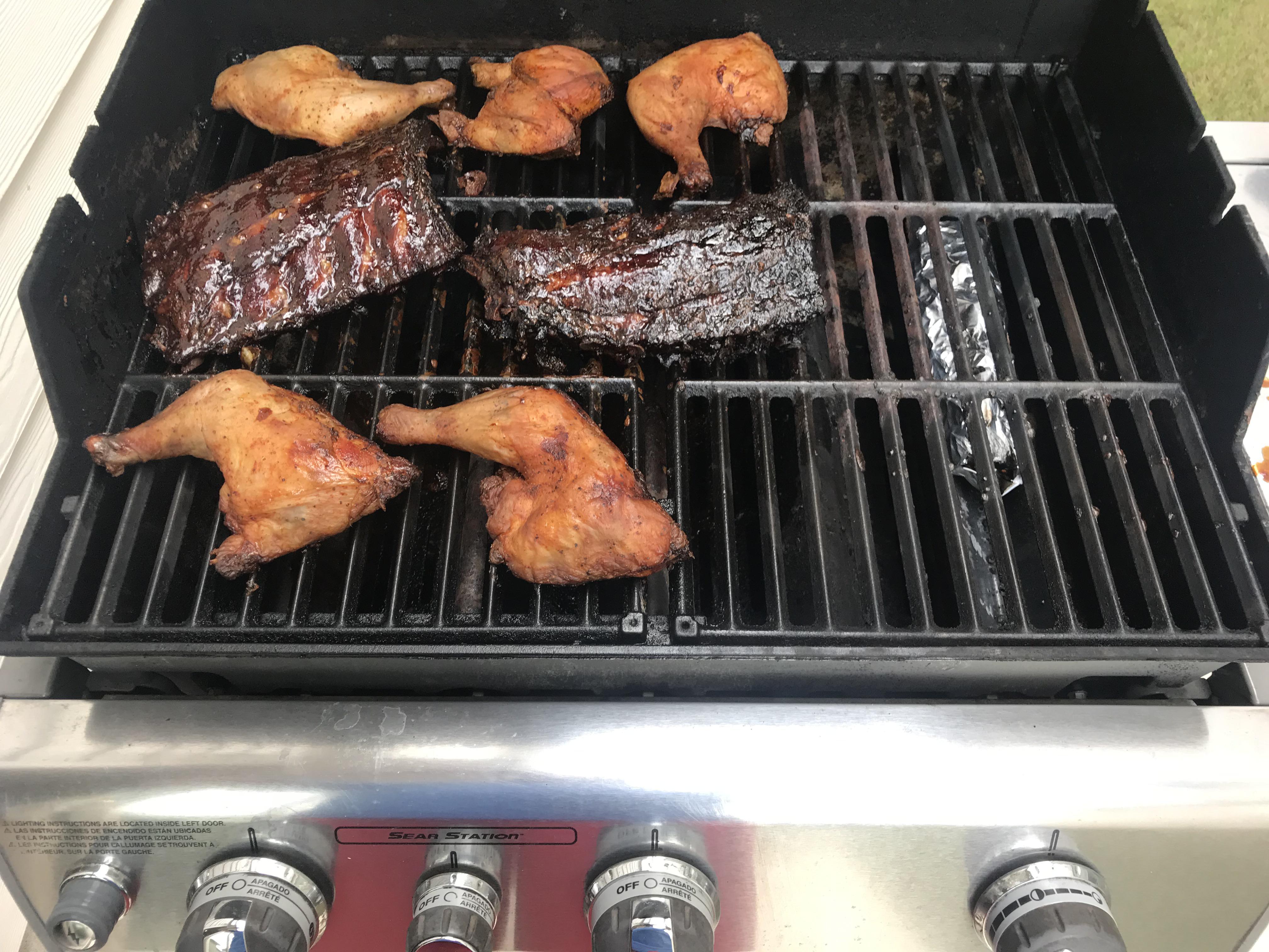Char siu and Dry rub chicken low and slow on the propane r/grilling