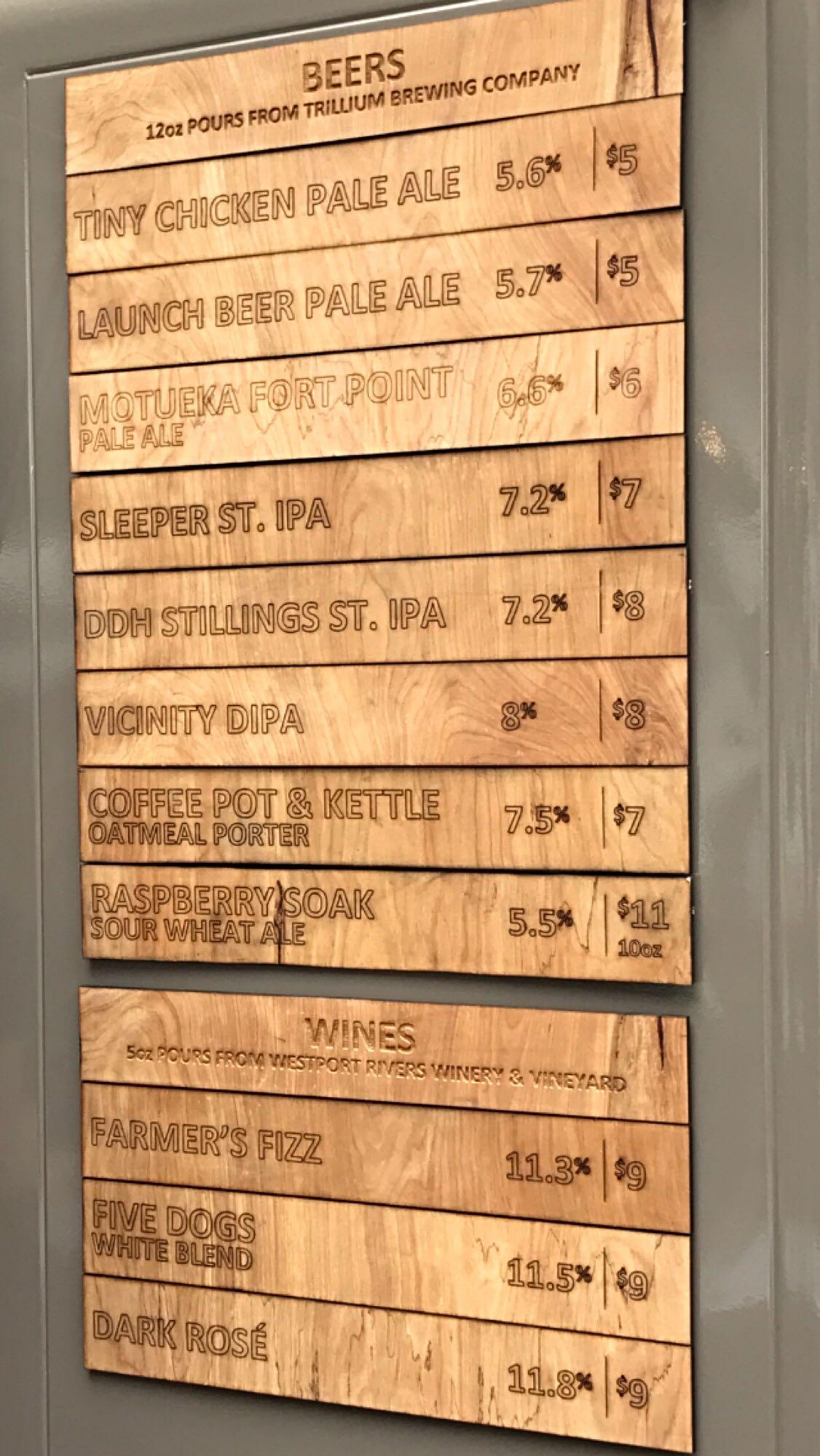 Draft list at Trillium's brand new beer garden on the Greenway in